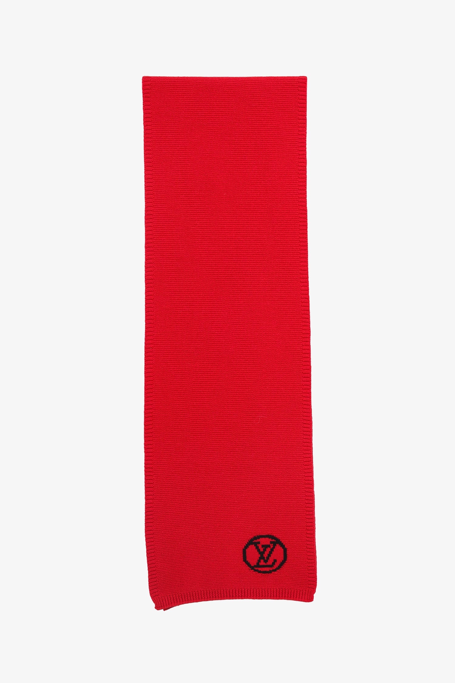 Louis Vuitton Red Wool Knit 'LV' Embroidered Scarf