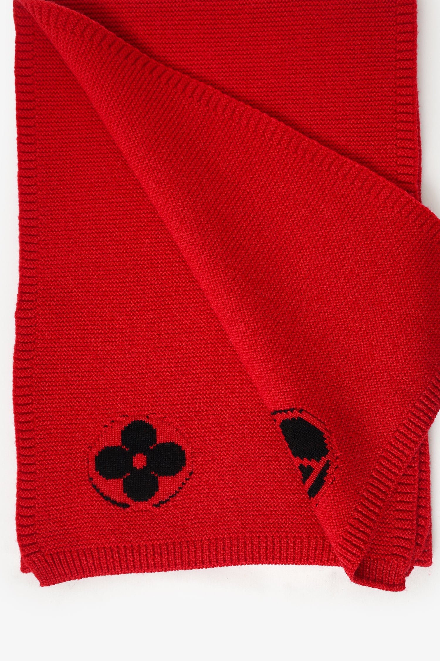 Louis Vuitton Red Wool Knit 'LV' Embroidered Scarf