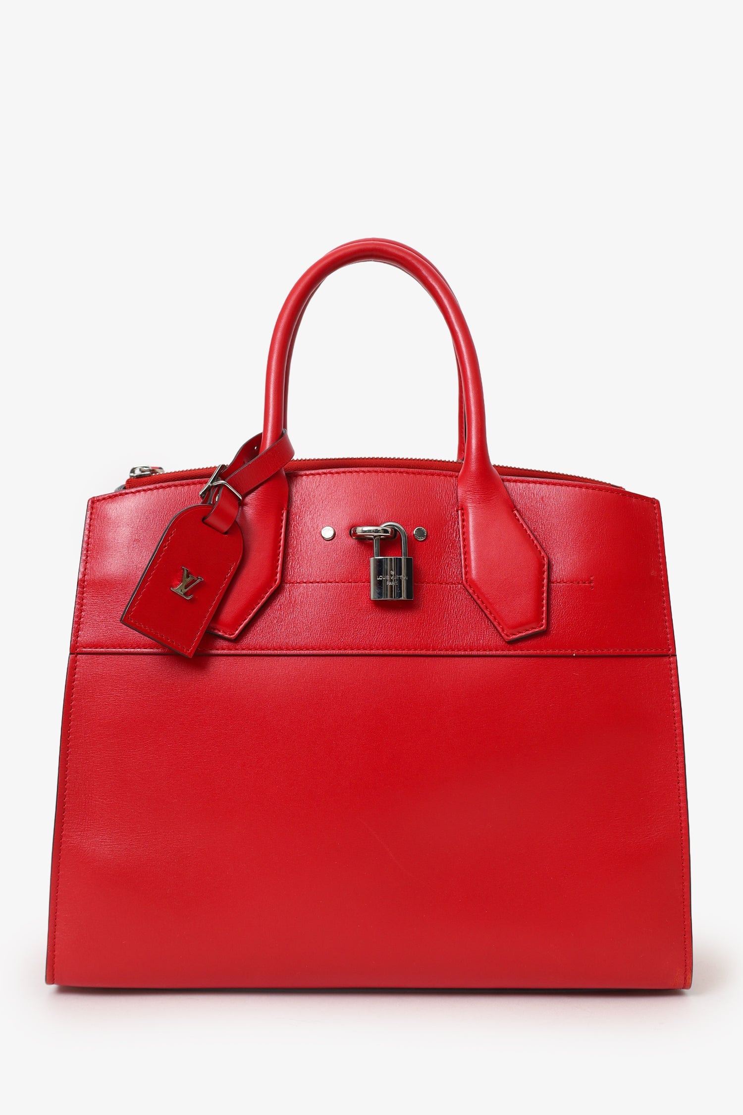 Louis Vuitton Red Leather 'City Steamer' Top Handle With Strap
