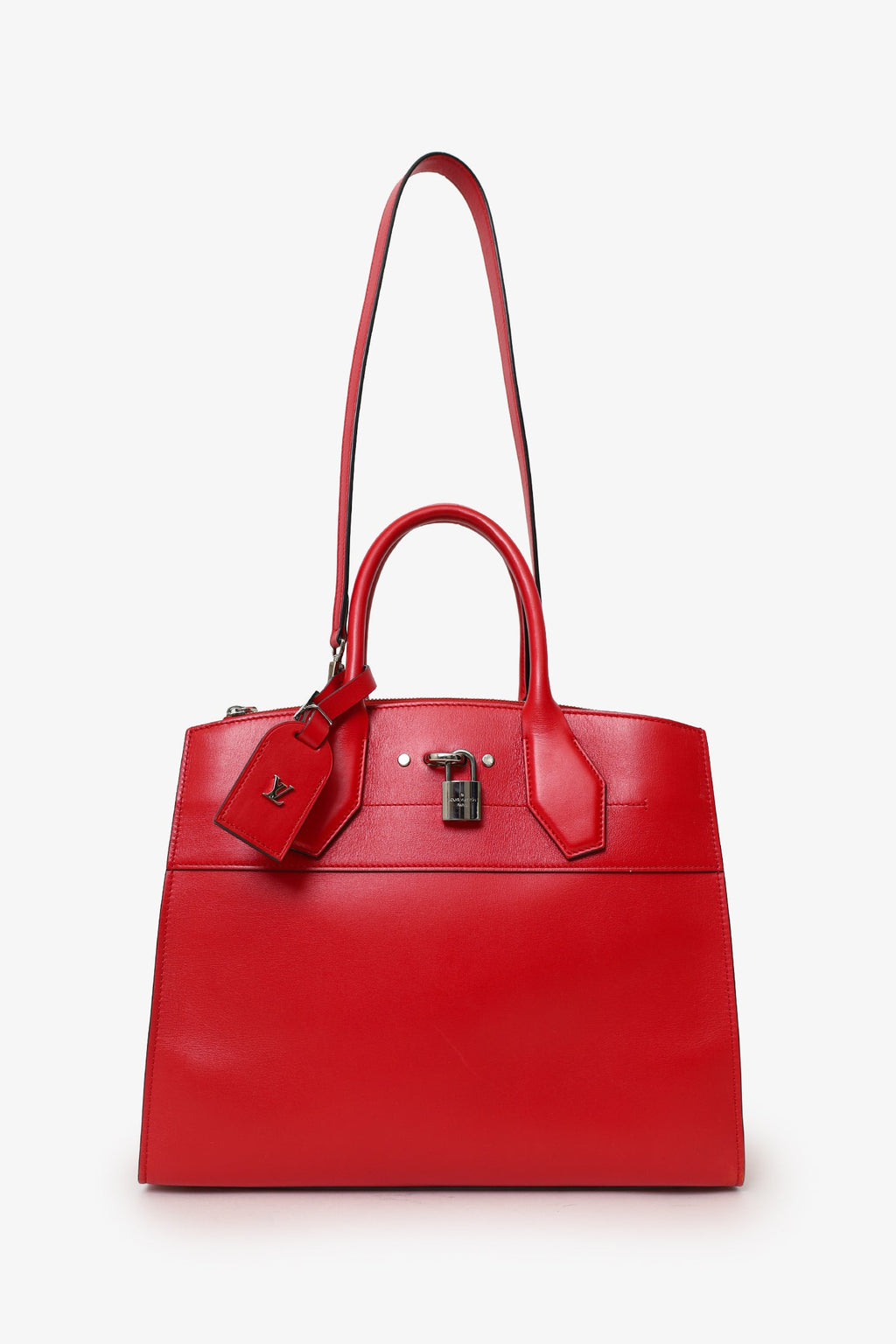 Louis Vuitton Red Leather 'City Steamer' Top Handle With Strap