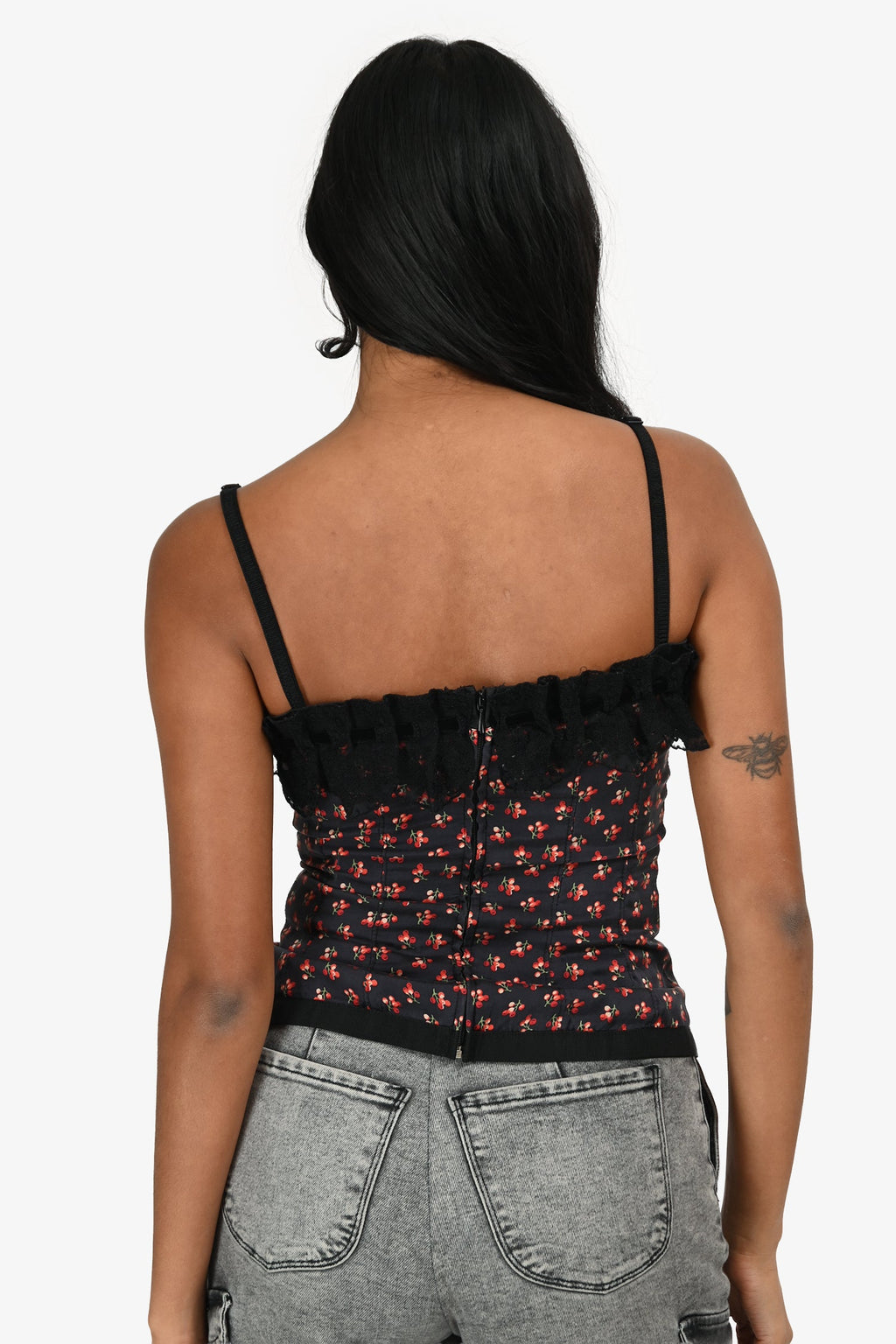 D&G by Dolce & Gabbana Black Floral Lace Trim Tank Top Size 26/40