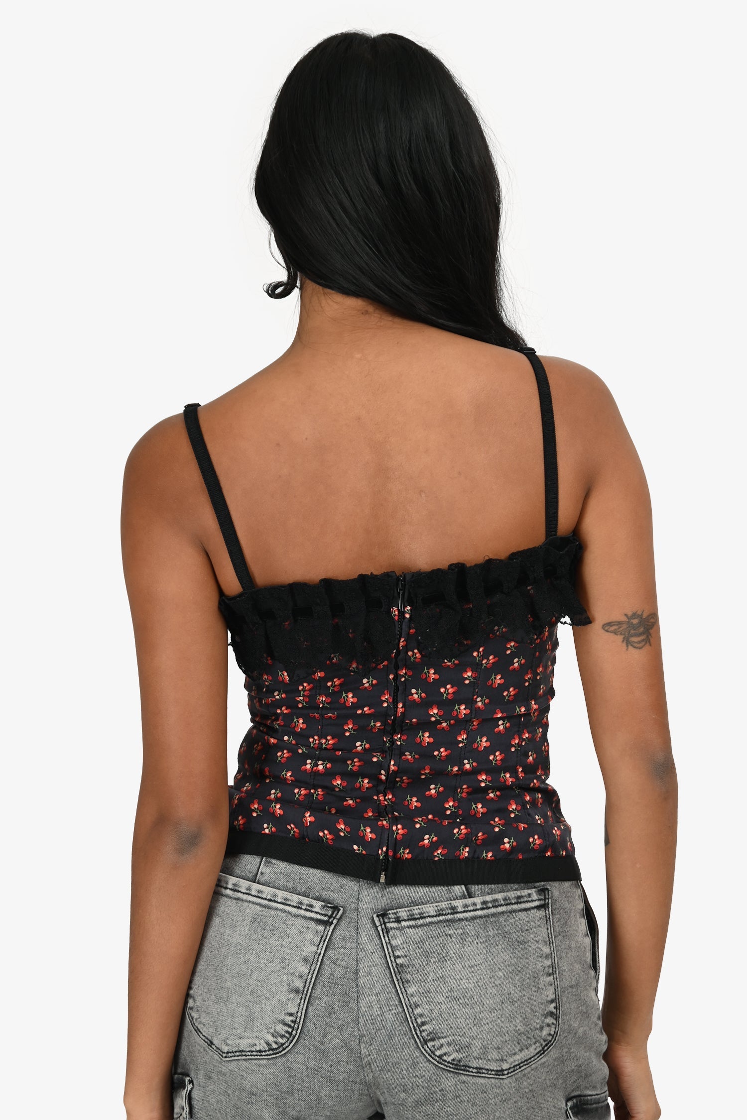 D&G by Dolce & Gabbana Black Floral Lace Trim Tank Top Size 26/40