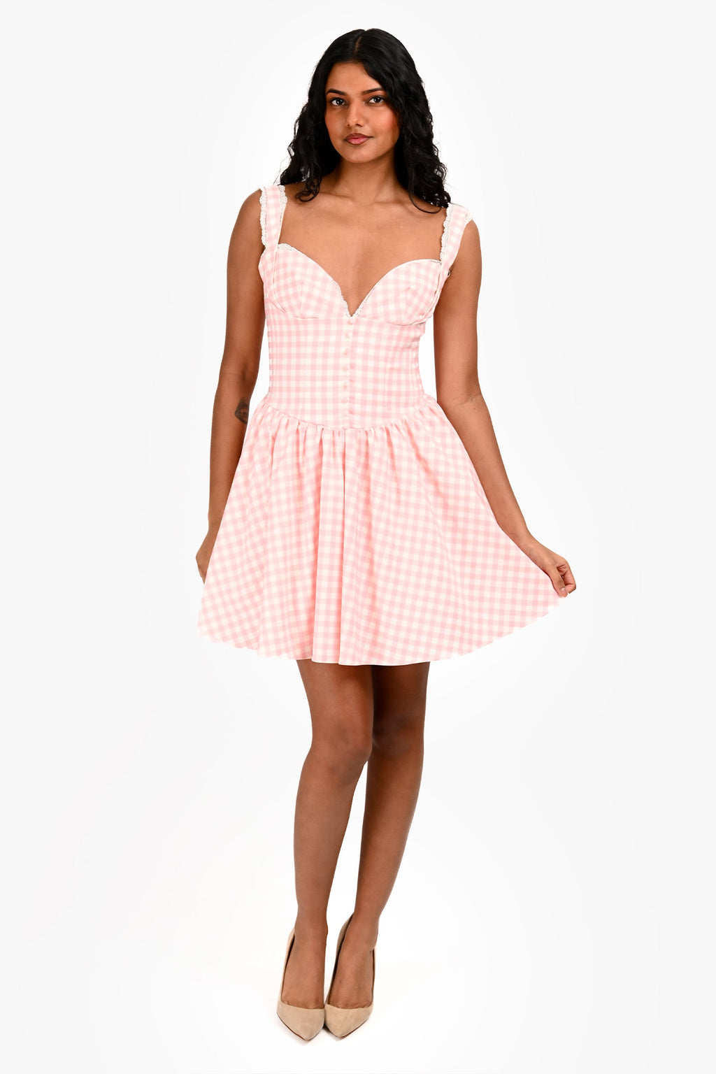 House Of CB Cotton Pink Checkered 'Brigette' Corset Dress Size S