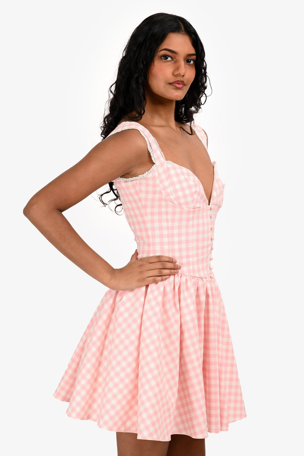 House Of CB Cotton Pink Checkered 'Brigette' Corset Dress Size S