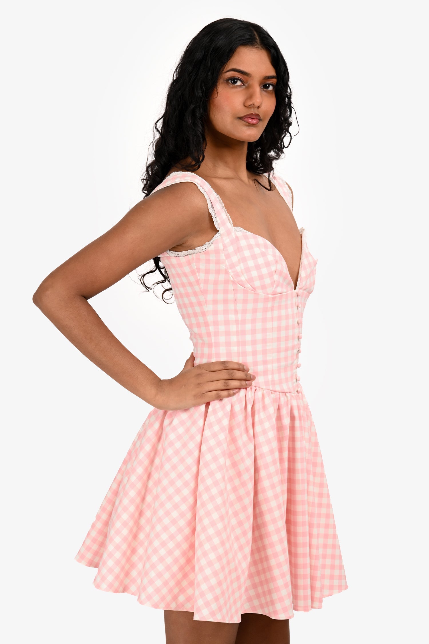 House Of CB Cotton Pink Checkered 'Brigette' Corset Dress Size S