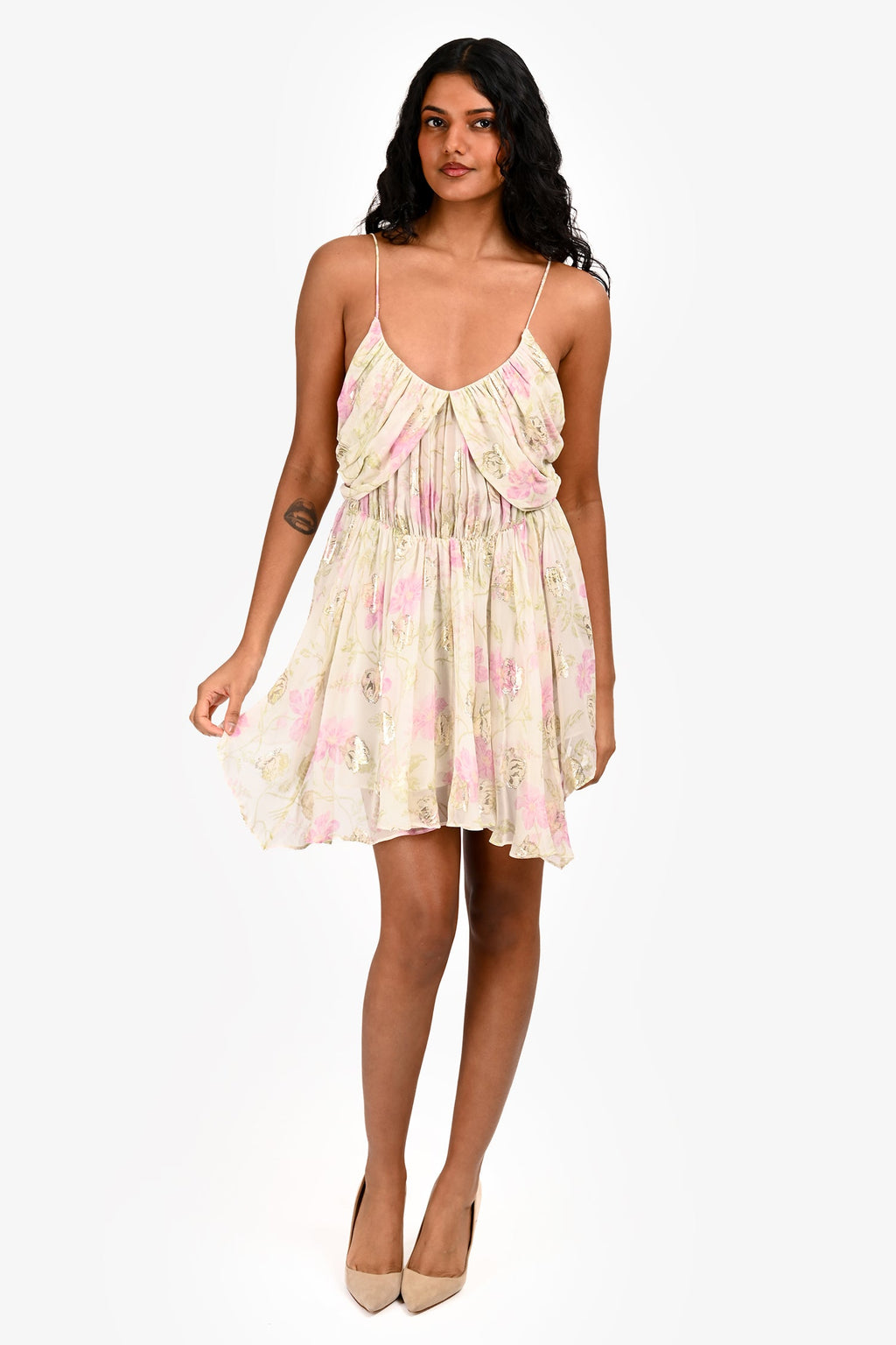LoveshackFancy Green/Pink Silk Clairo Mini Dress Size S