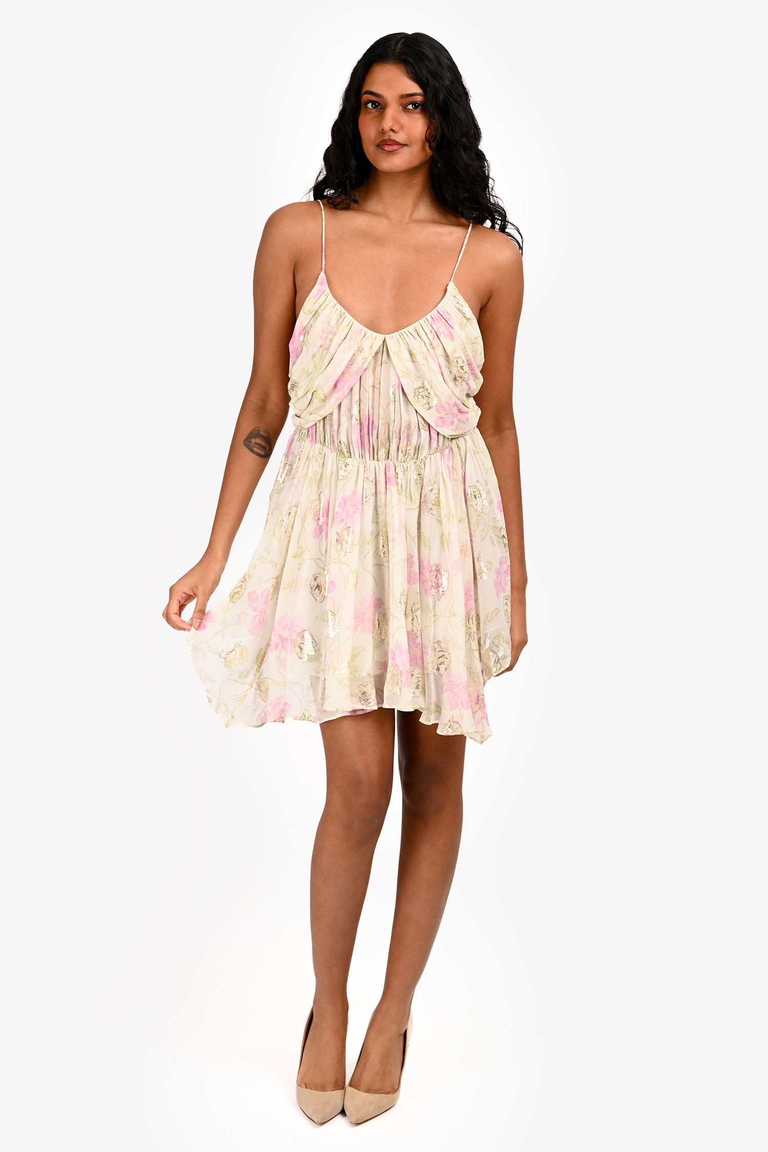 LoveshackFancy Green/Pink Silk Clairo Mini Dress Size S
