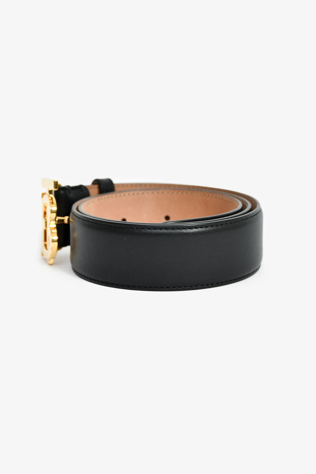 Burberry Black Leather TB Logo Belt Size S