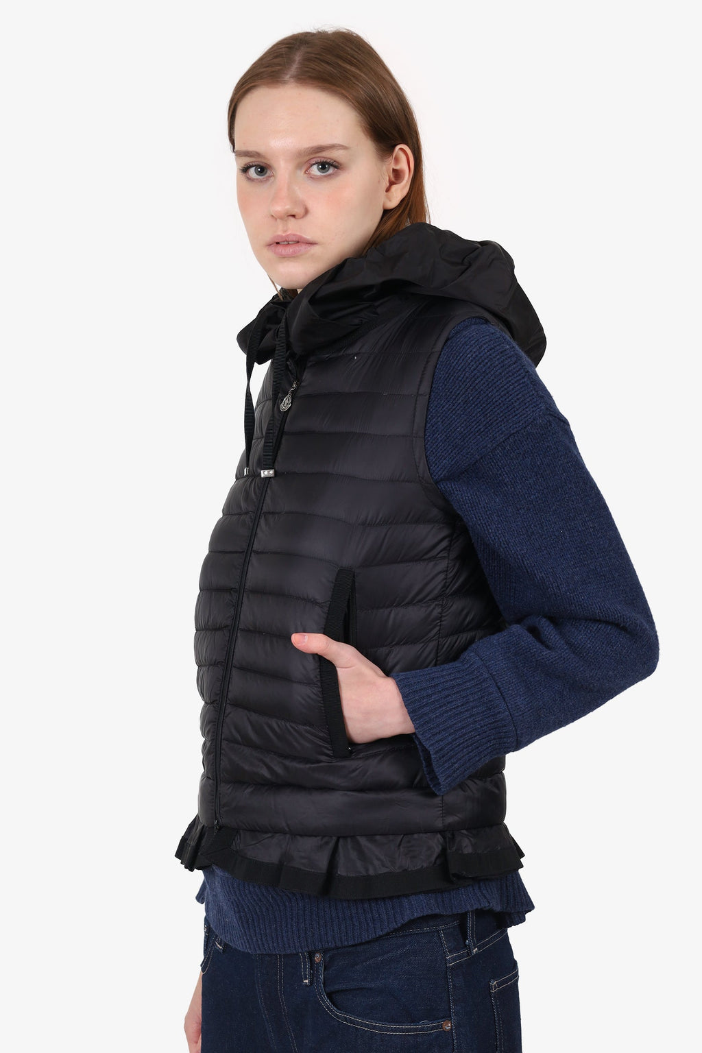 Moncler Black Quilted Hooded Padded Vest Size 00