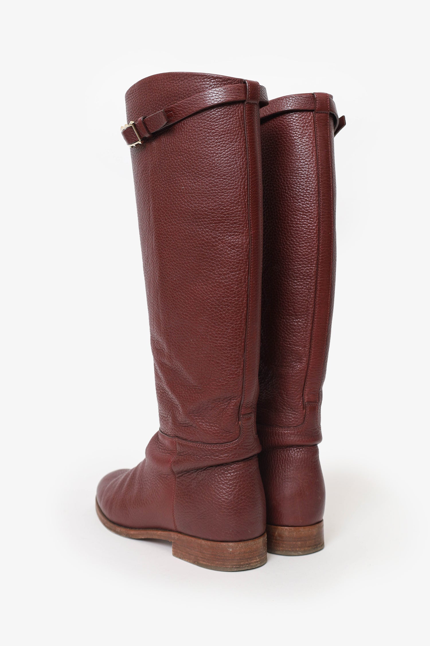 Valentino Burgundy Leather Riding Boots Size 39