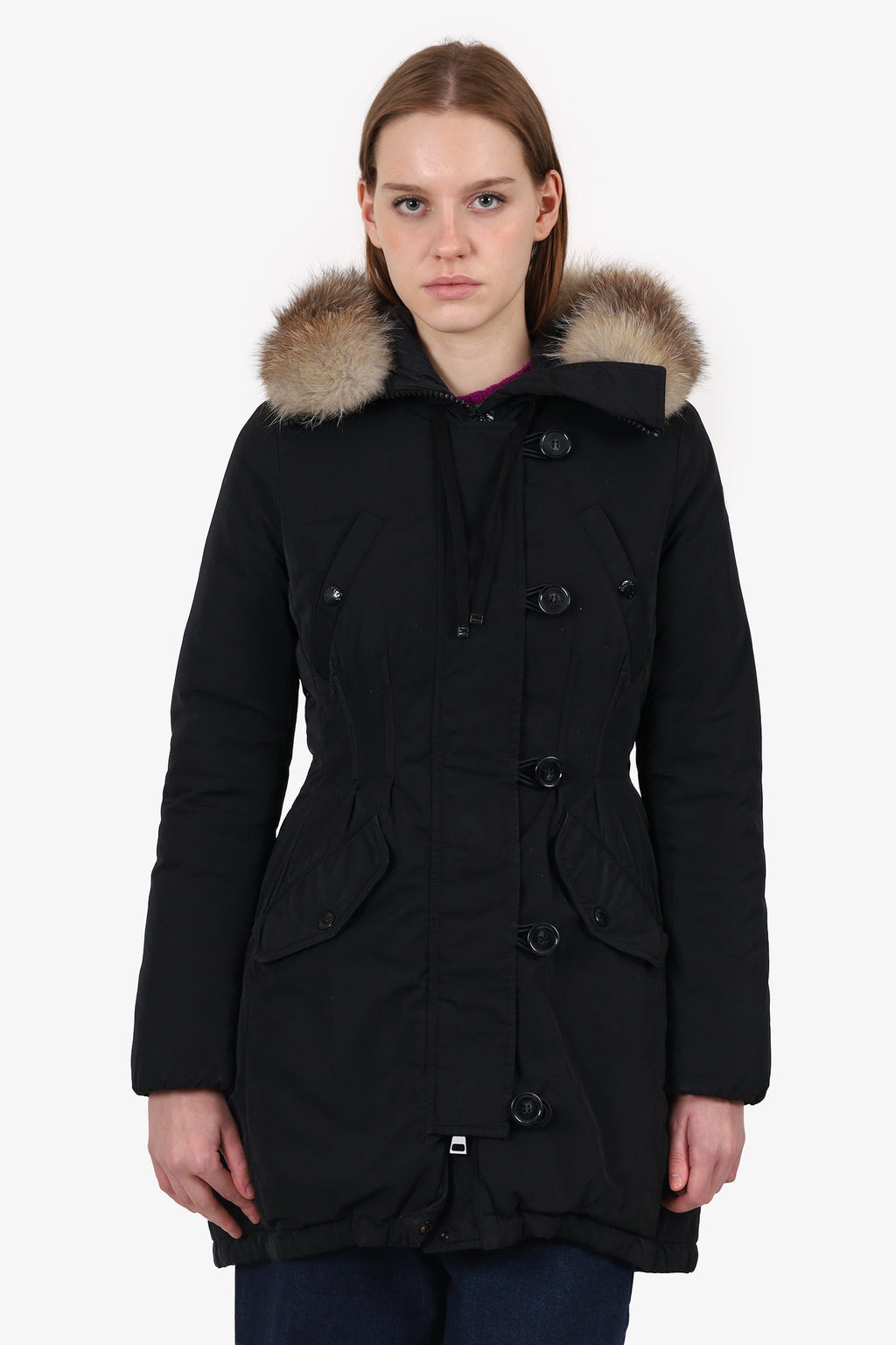 Moncler Black Down 'Aredhel Giubbotto' Fur-Trim Parka Size 1