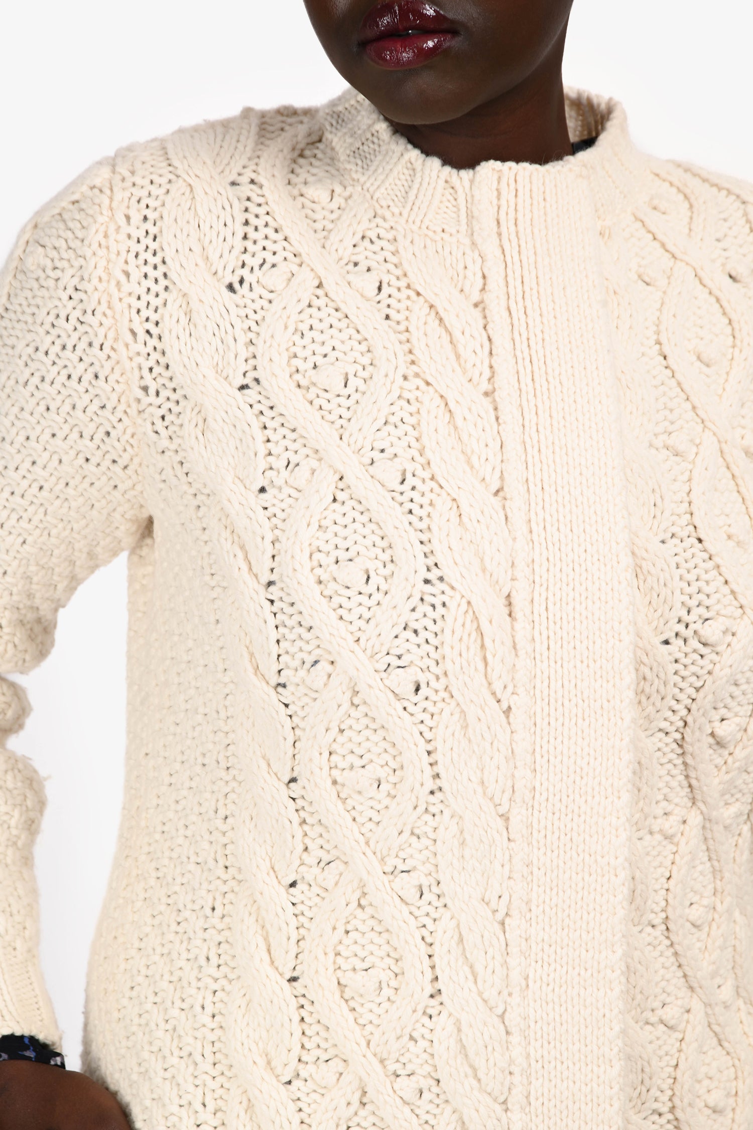 Max Mara Cream Wool/Cashmere Blend Cable Knit Zip-Up Mid Length Sweater Size M