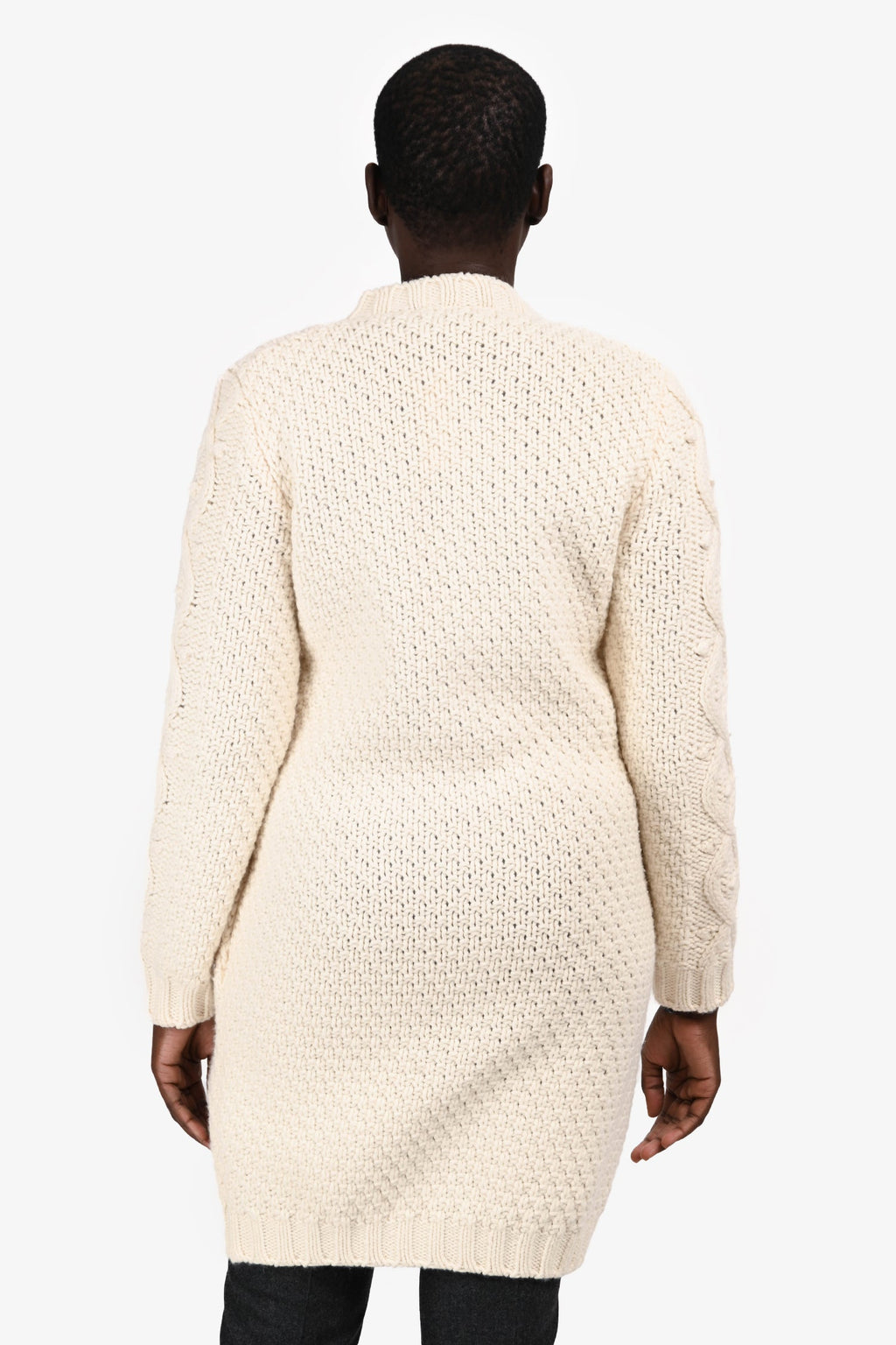 Max Mara Cream Wool/Cashmere Blend Cable Knit Zip-Up Mid Length Sweater Size M