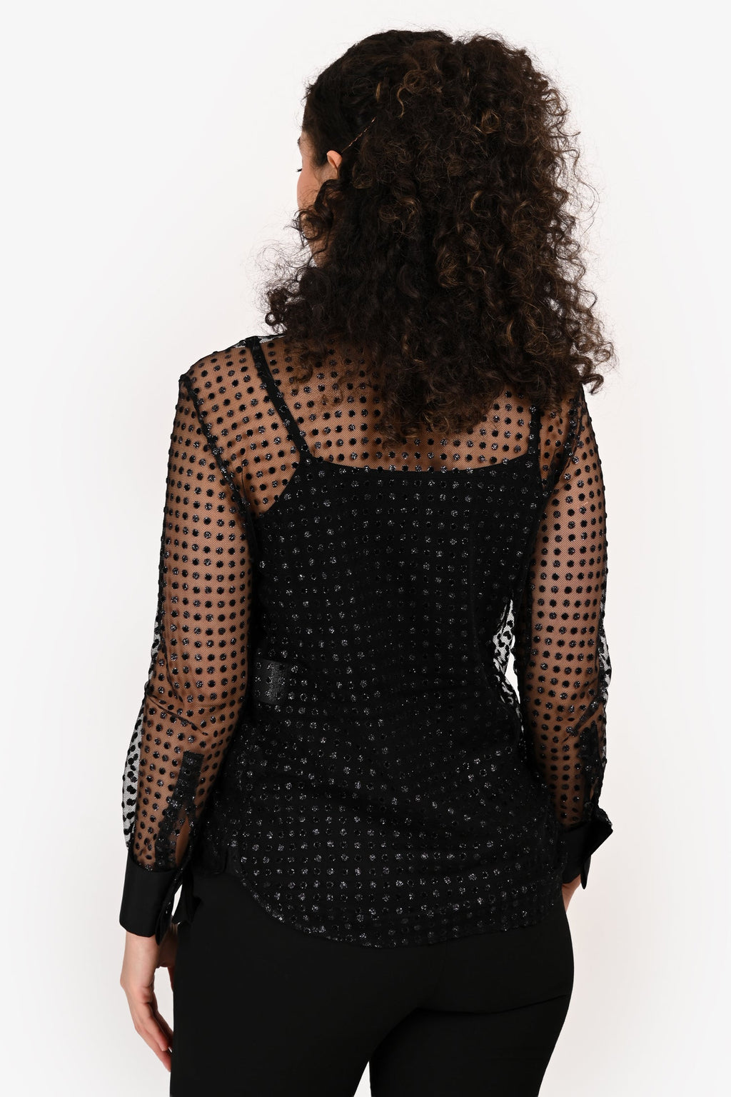Saint Laurent 2016 Black Sheer Glitter Polka Dot Blouse Size 38