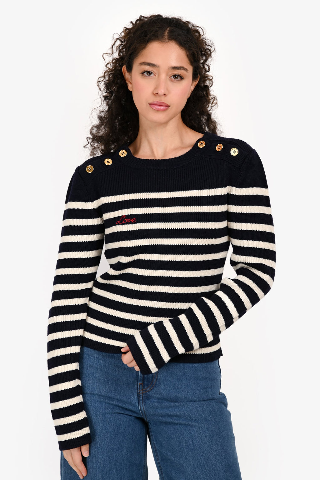 Miu Miu 2018 Navy/White Wool Striped 'Love' Sweater Size 40