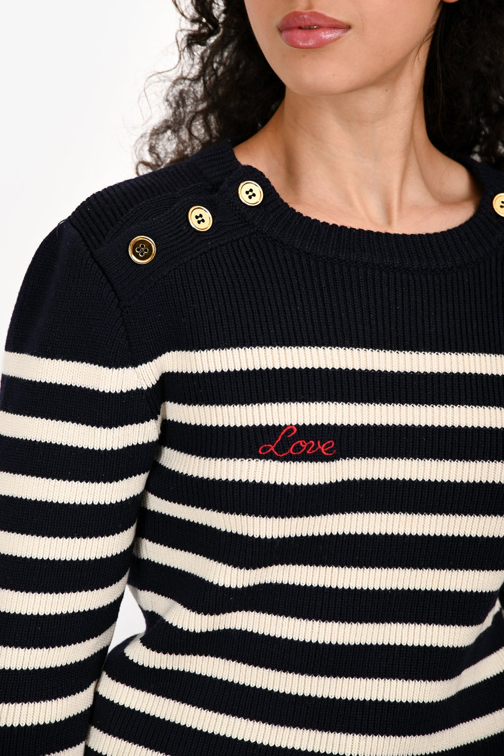 Miu Miu 2018 Navy/White Wool Striped 'Love' Sweater Size 40