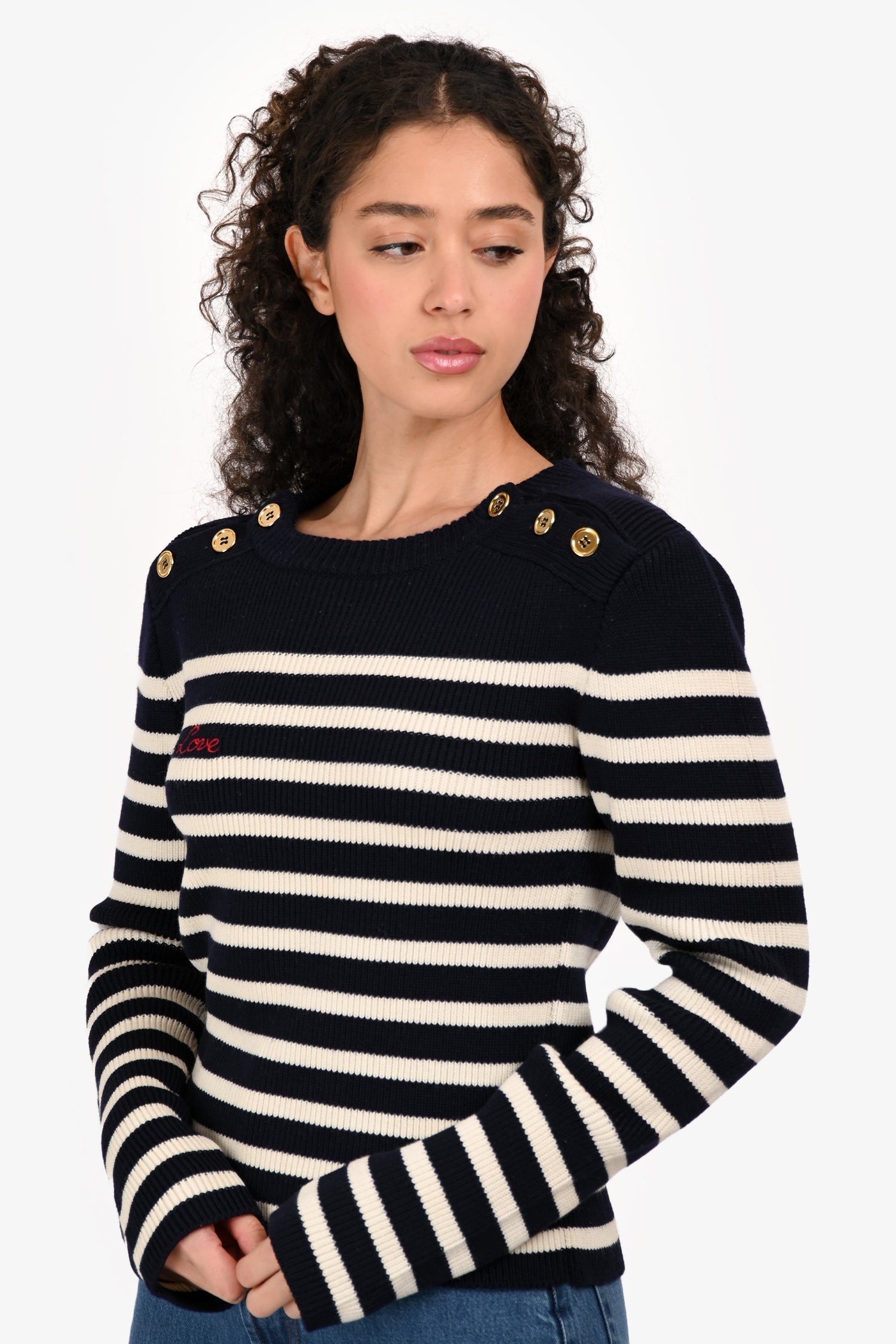 Miu Miu 2018 Navy/White Wool Striped 'Love' Sweater Size 40