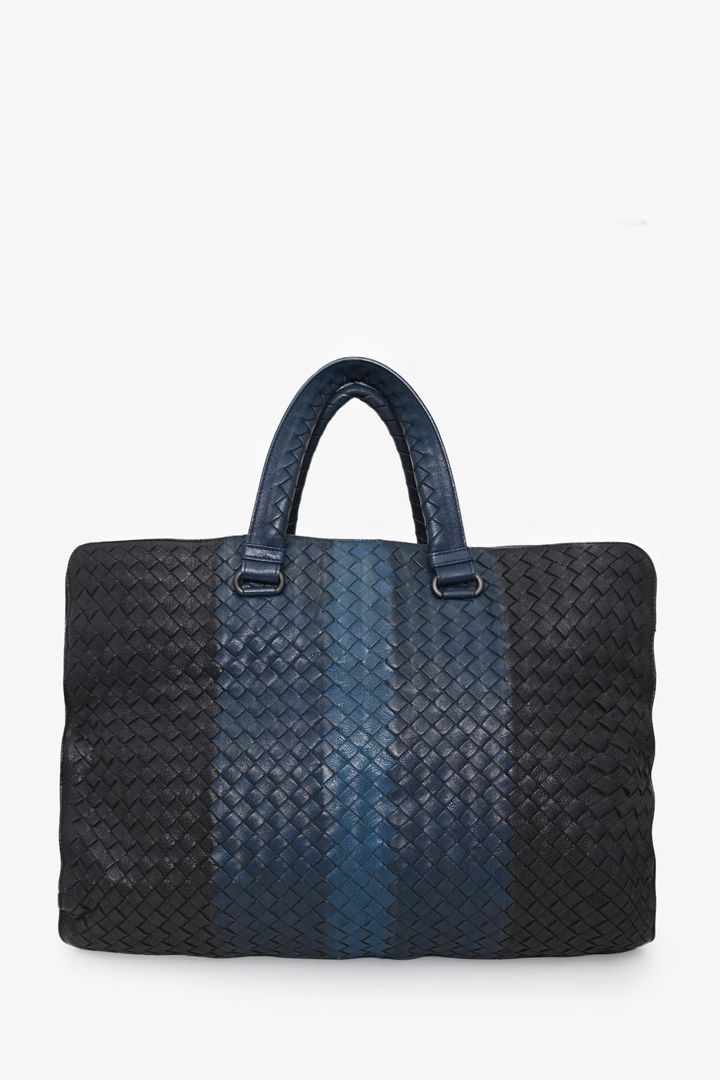 Bottega Veneta Black/Blue Intrecciato Leather Briefcase With Strap