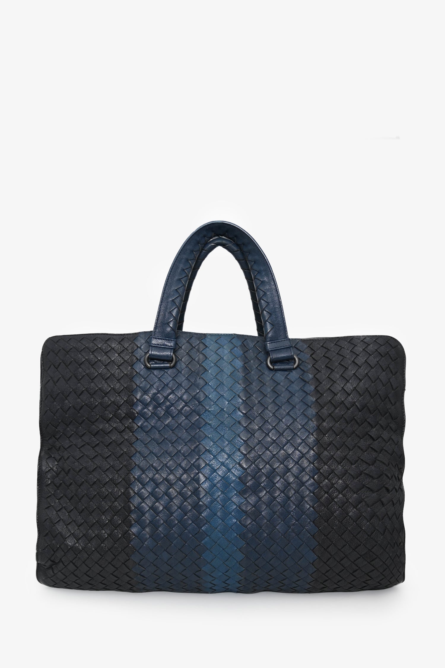 Bottega Veneta Black/Blue Intrecciato Leather Briefcase With Strap