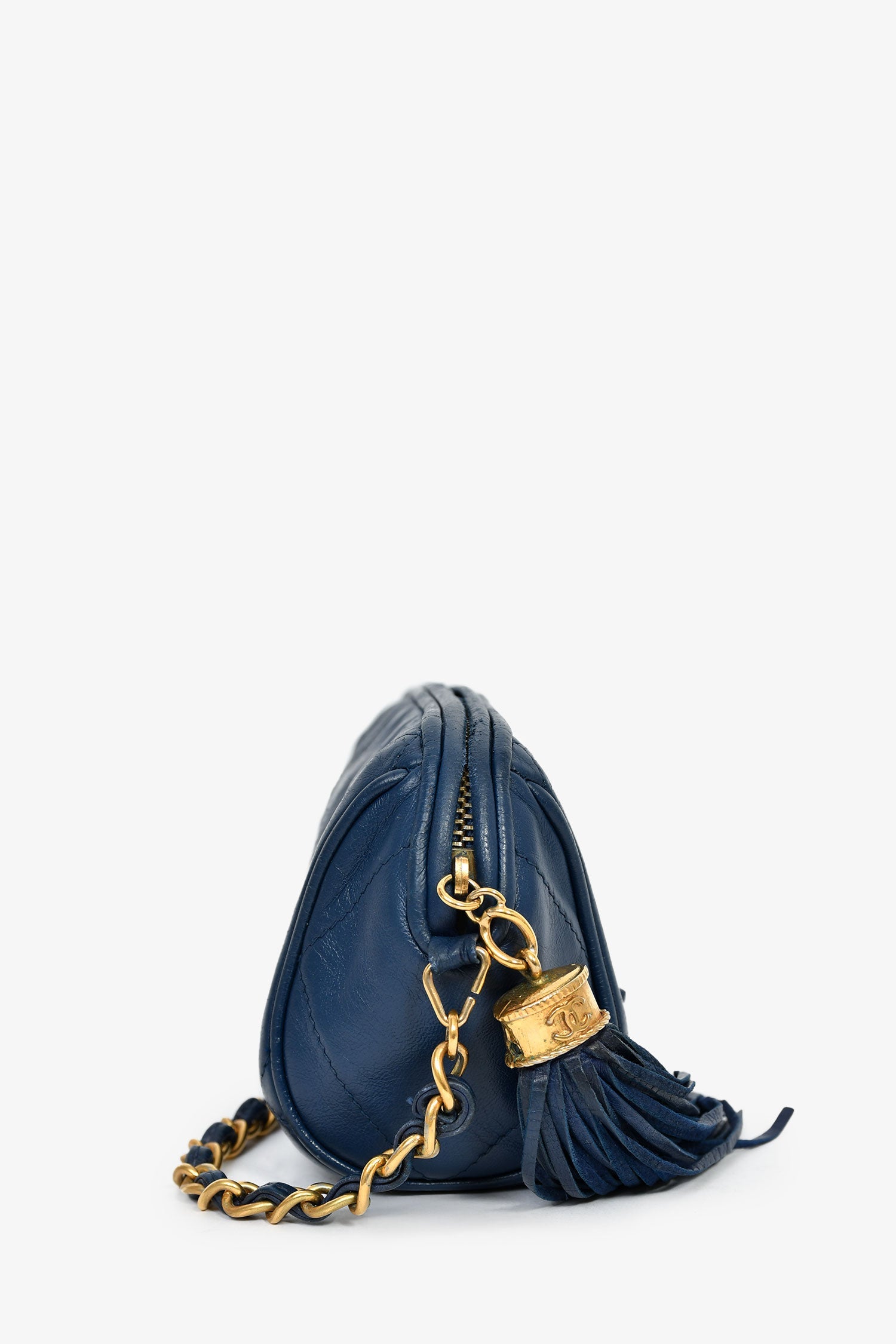 Pre-Loved Chanel™ 1986-88 Navy Lambskin Leather Tassel CC Mini Barrel Bag Mini GHW