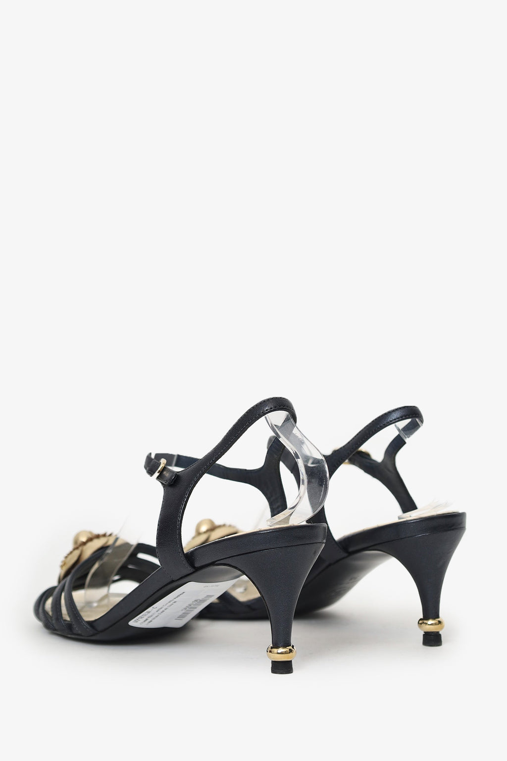 Pre-Loved Chanel™ Black Leather Camellia Applique Ankle Strap Sandals Size 38