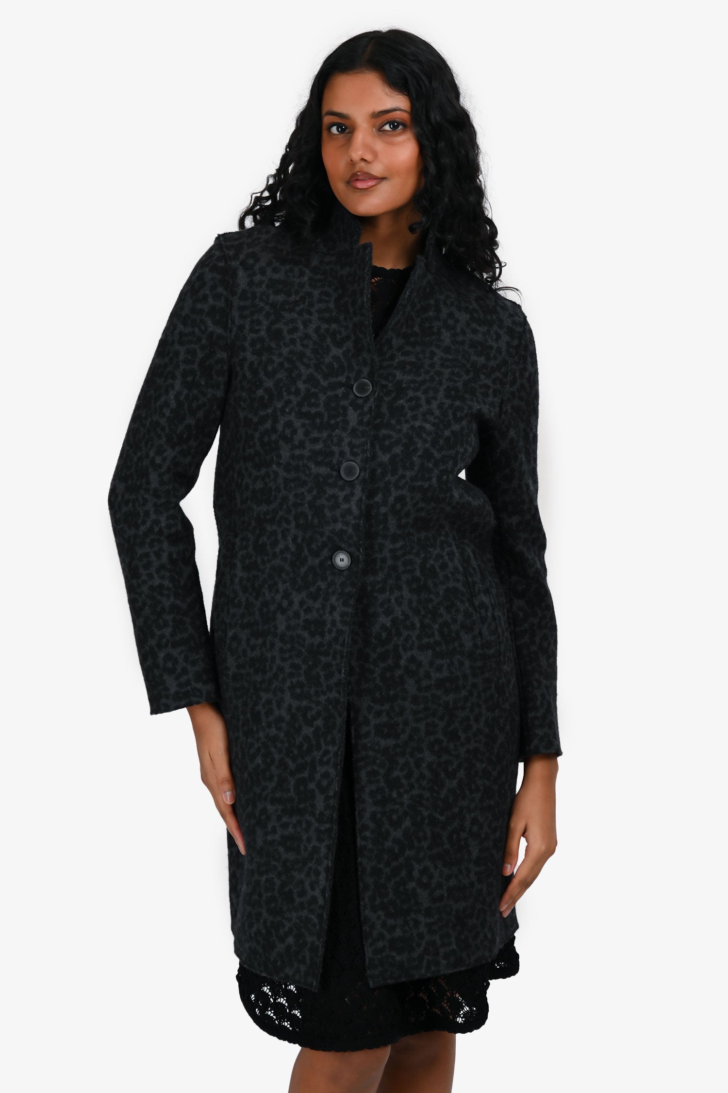 Harris Wharf London Charcoal Leopard Wool Long Coat Size 40