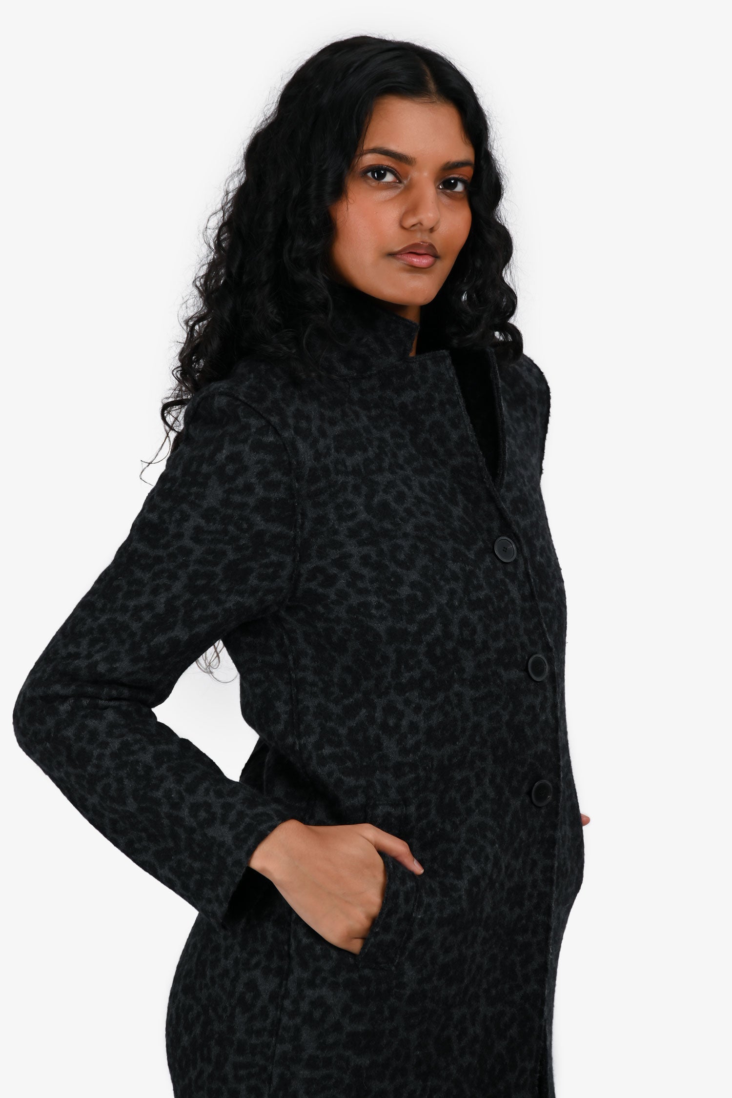 Harris Wharf London Charcoal Leopard Wool Long Coat Size 40