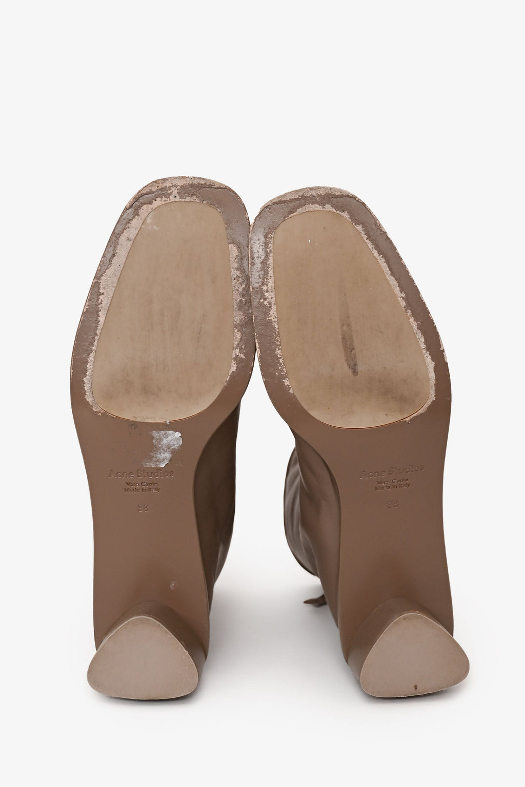Acne Studios Taupe Logo Leather Square Toe Ankle Boots Size 38