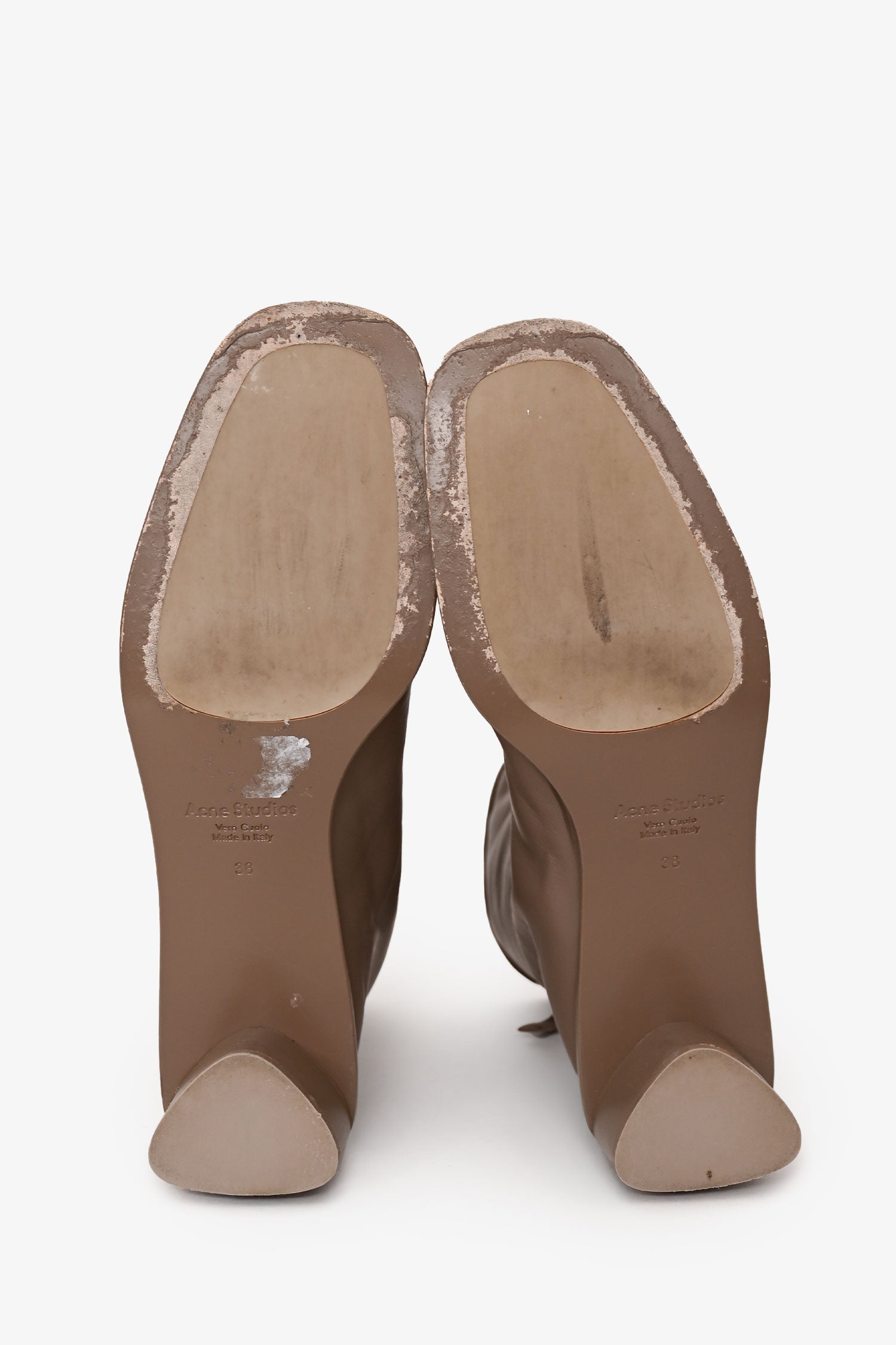 Acne Studios Taupe Logo Leather Square Toe Ankle Boots Size 38