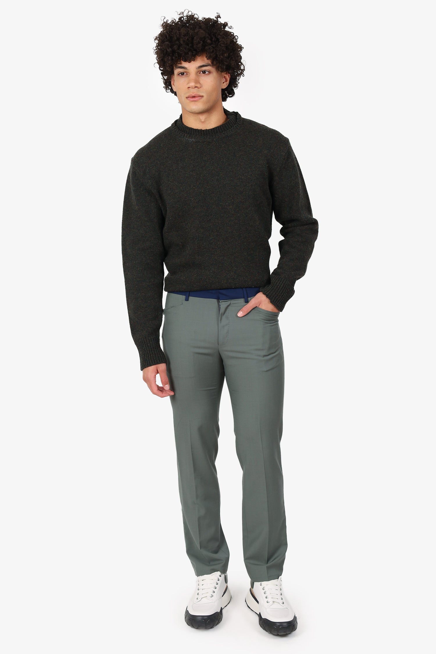 Lanvin Green/Navy Wool Side Stripe Pants Size 46 Mens