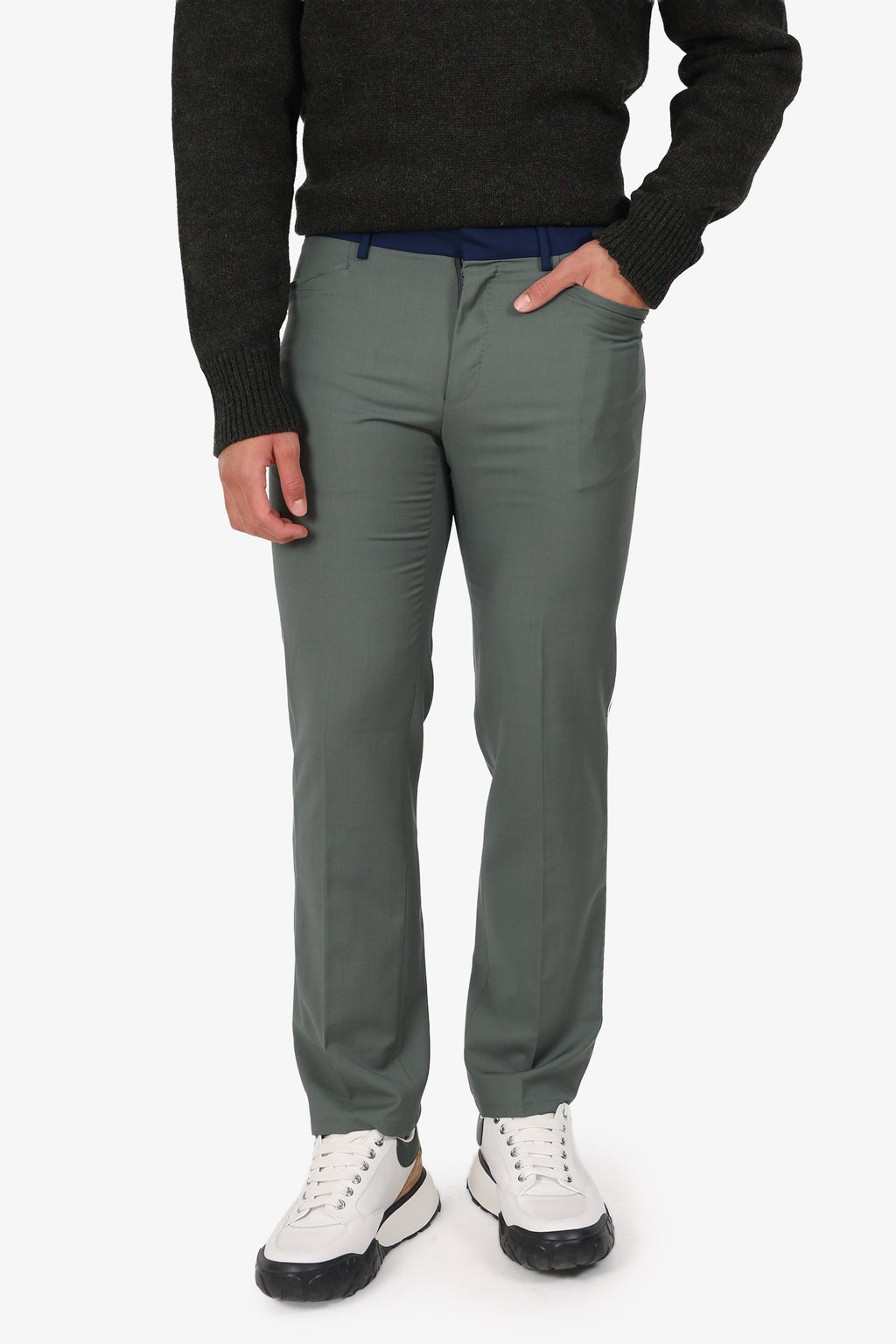 Lanvin Green/Navy Wool Side Stripe Pants Size 46 Mens
