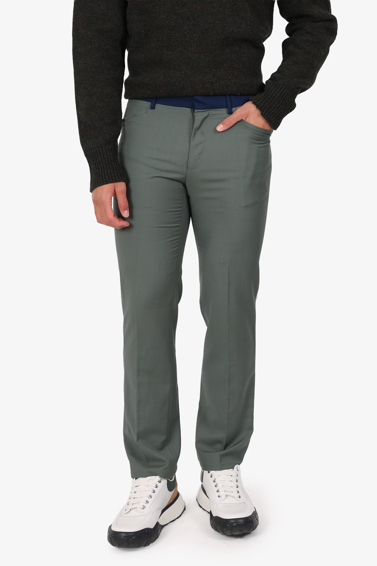 Lanvin Green/Navy Wool Side Stripe Pants Size 46 Mens