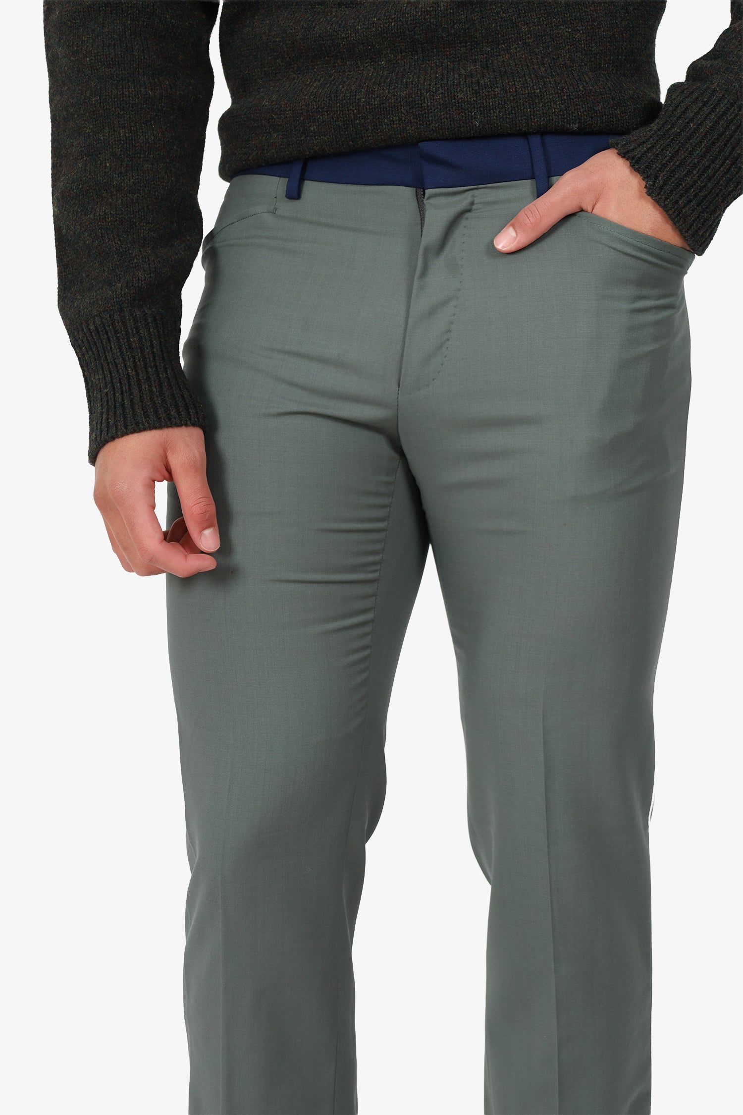 Lanvin Green/Navy Wool Side Stripe Pants Size 46 Mens
