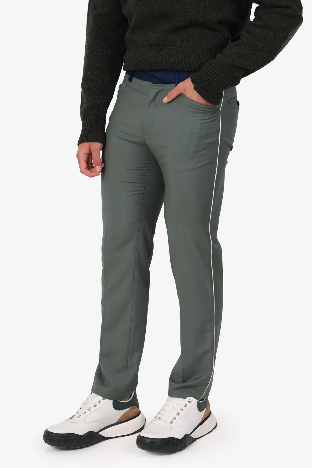 Lanvin Green/Navy Wool Side Stripe Pants Size 46 Mens