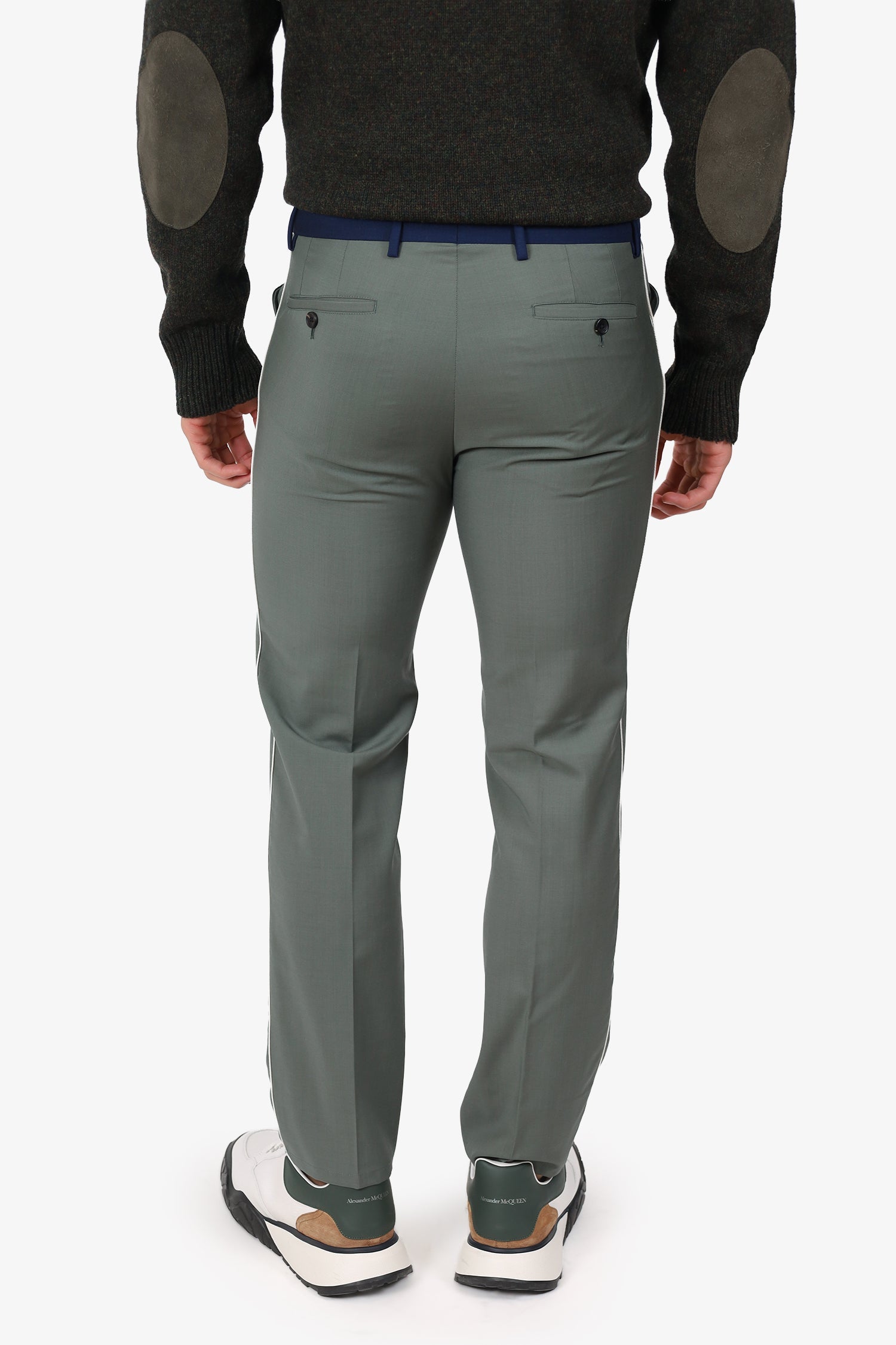 Lanvin Green/Navy Wool Side Stripe Pants Size 46 Mens