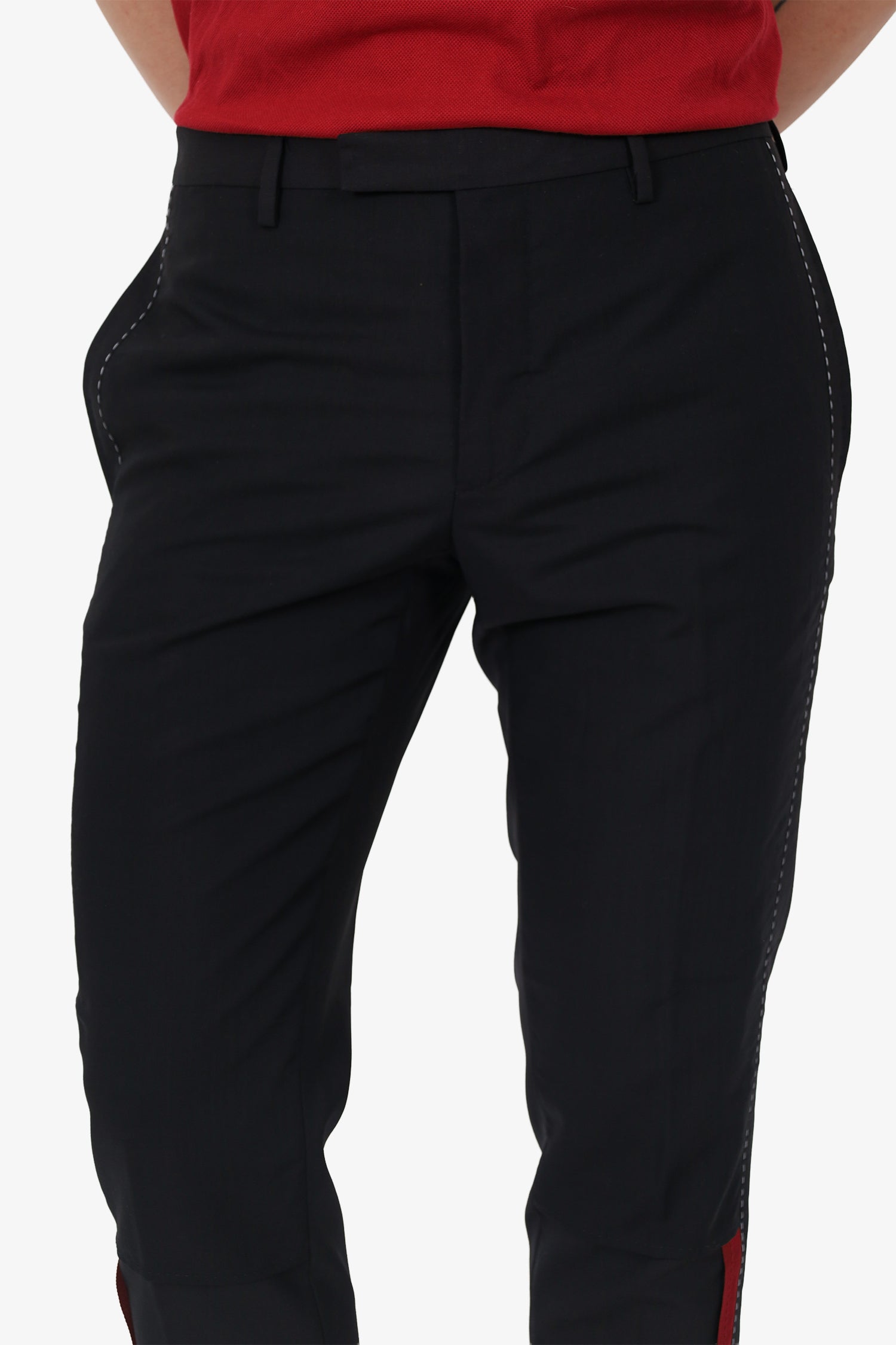 Lanvin Black/Red Wool Top Stitch Pants Size 46 Mens