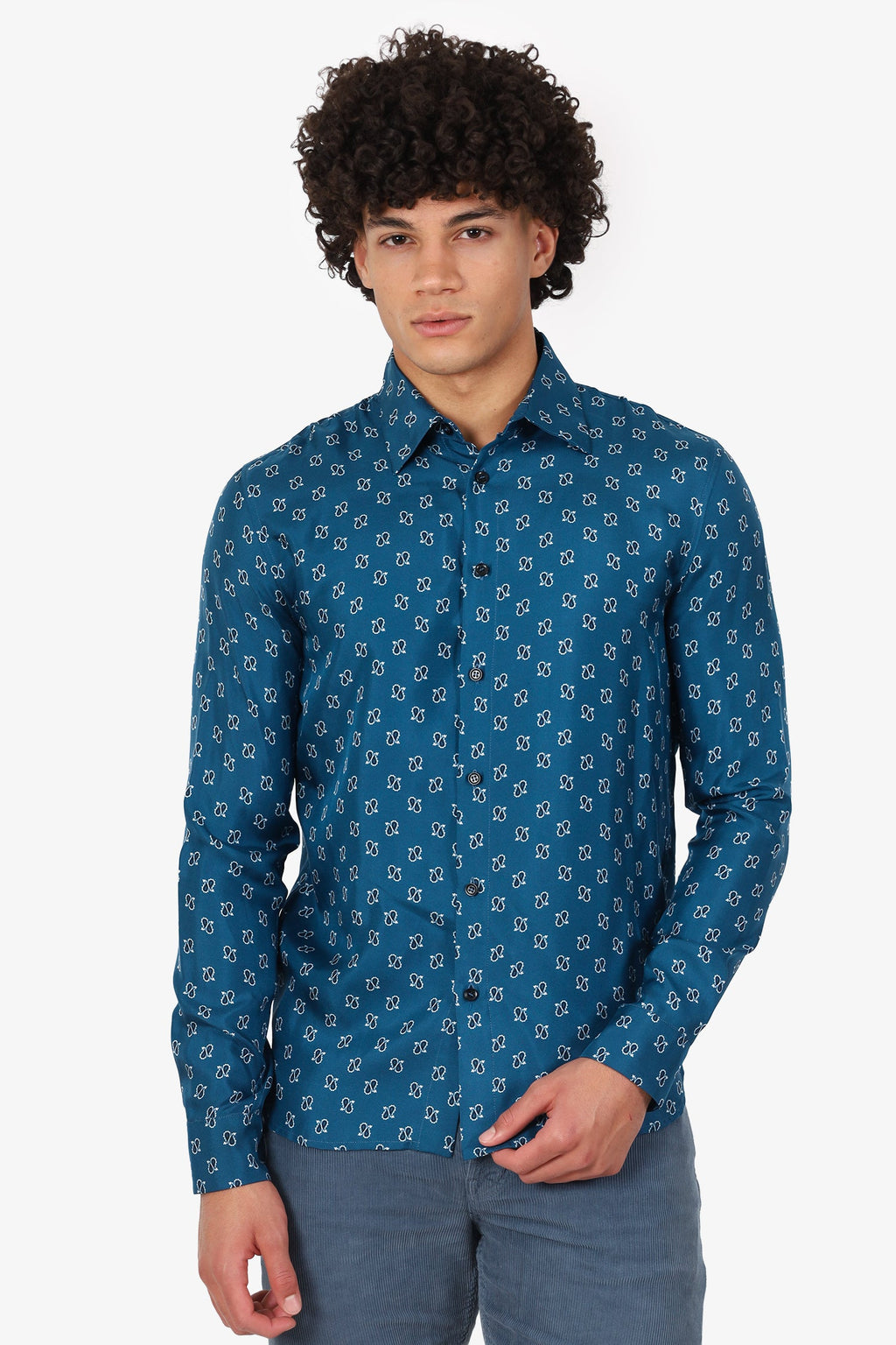Amiri Blue Silk Printed Button Down Shirt Size M Mens