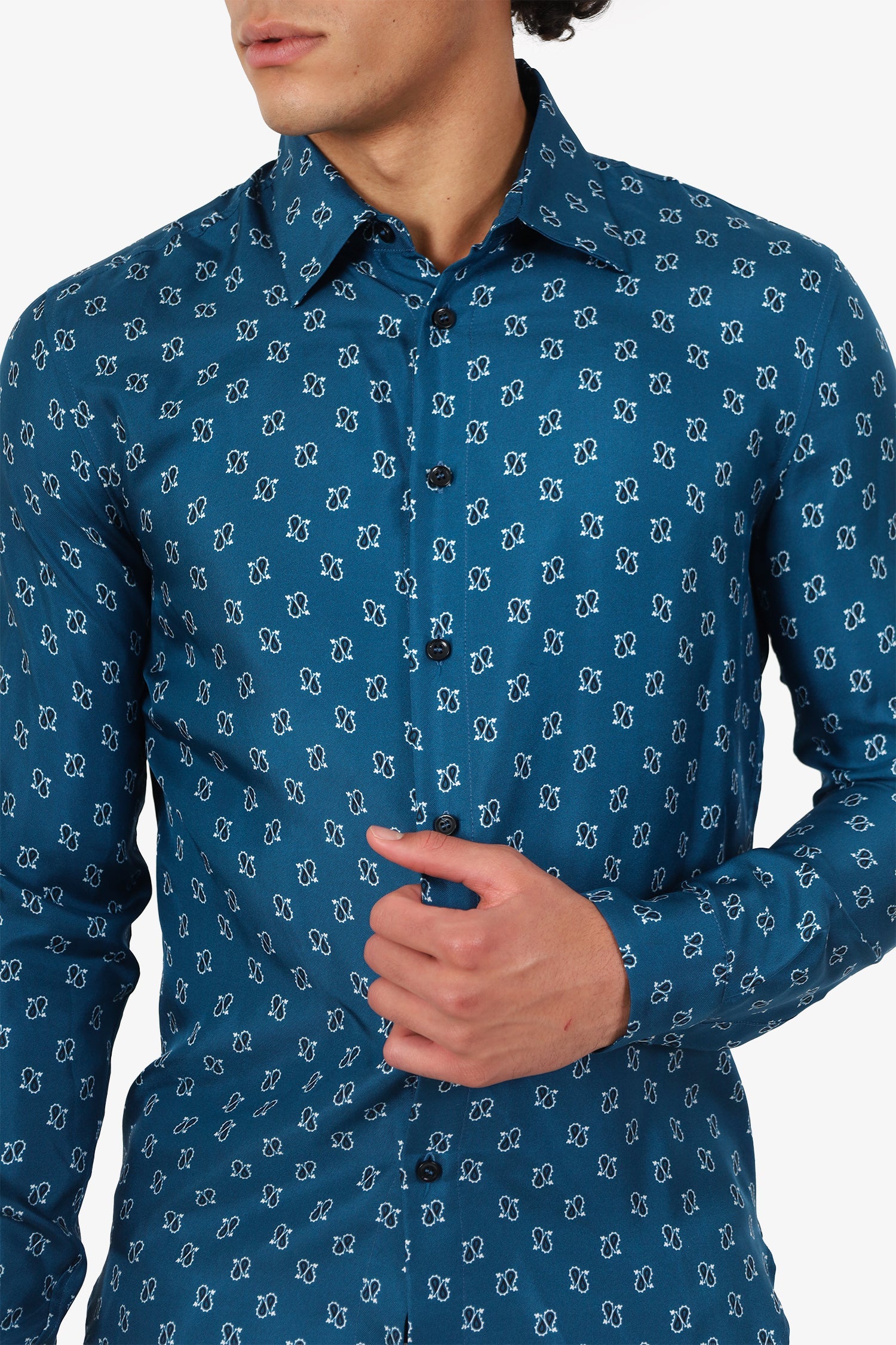 Amiri Blue Silk Printed Button Down Shirt Size M Mens