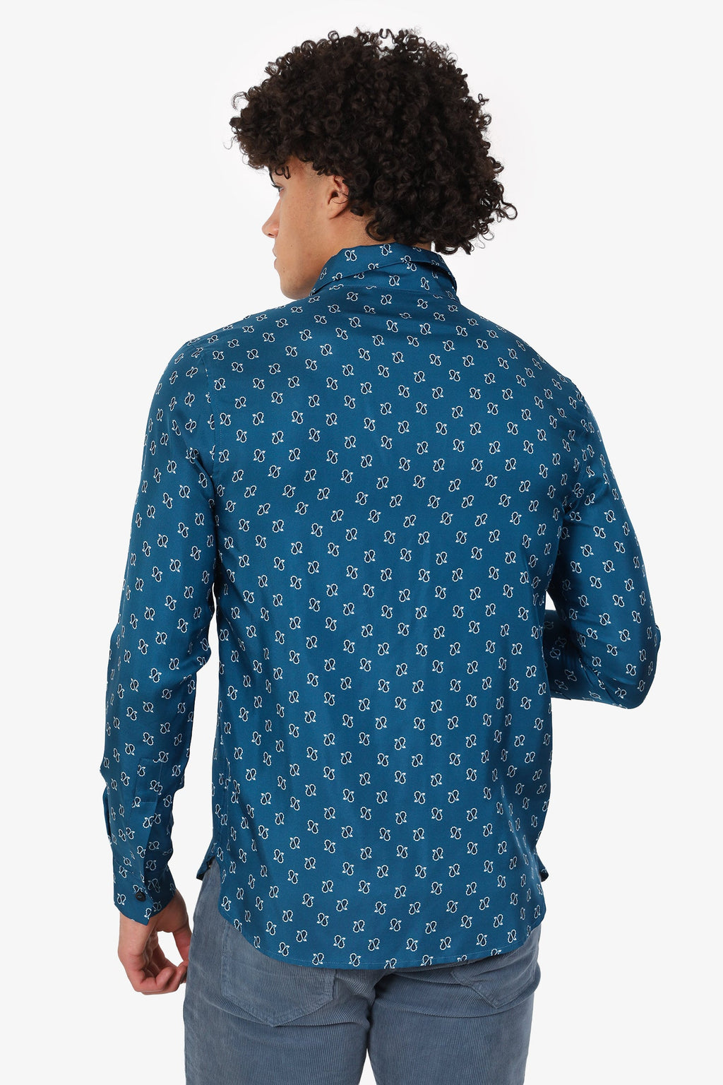 Amiri Blue Silk Printed Button Down Shirt Size M Mens
