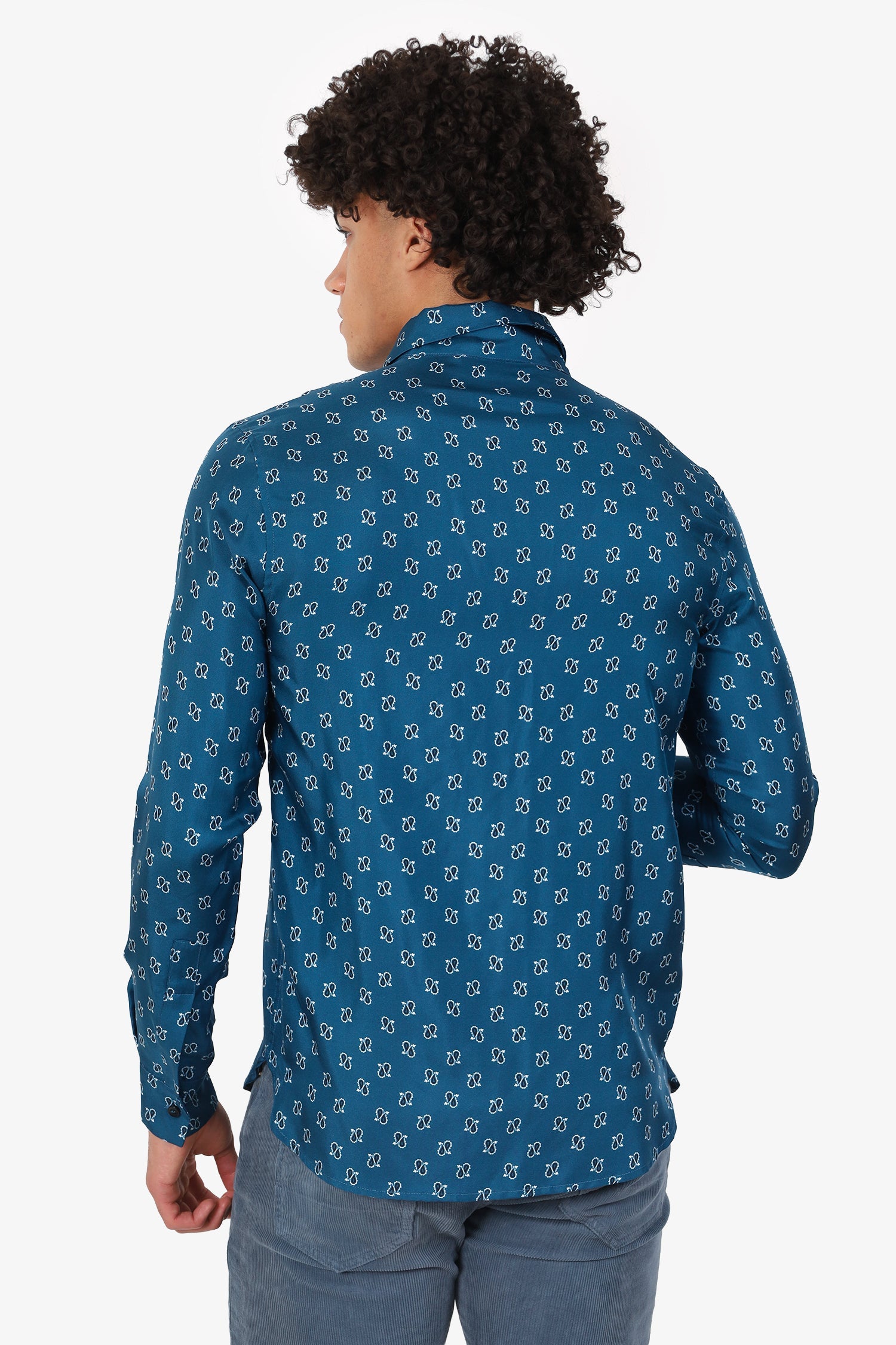 Amiri Blue Silk Printed Button Down Shirt Size M Mens