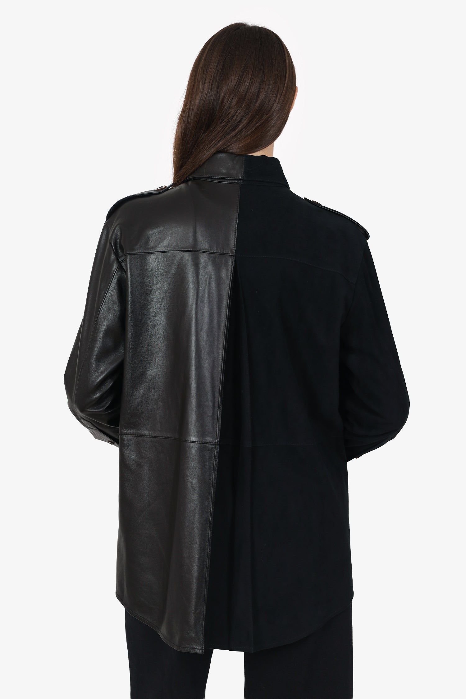 Peter Do Black Leather/Suede Button Down Shirt Size L