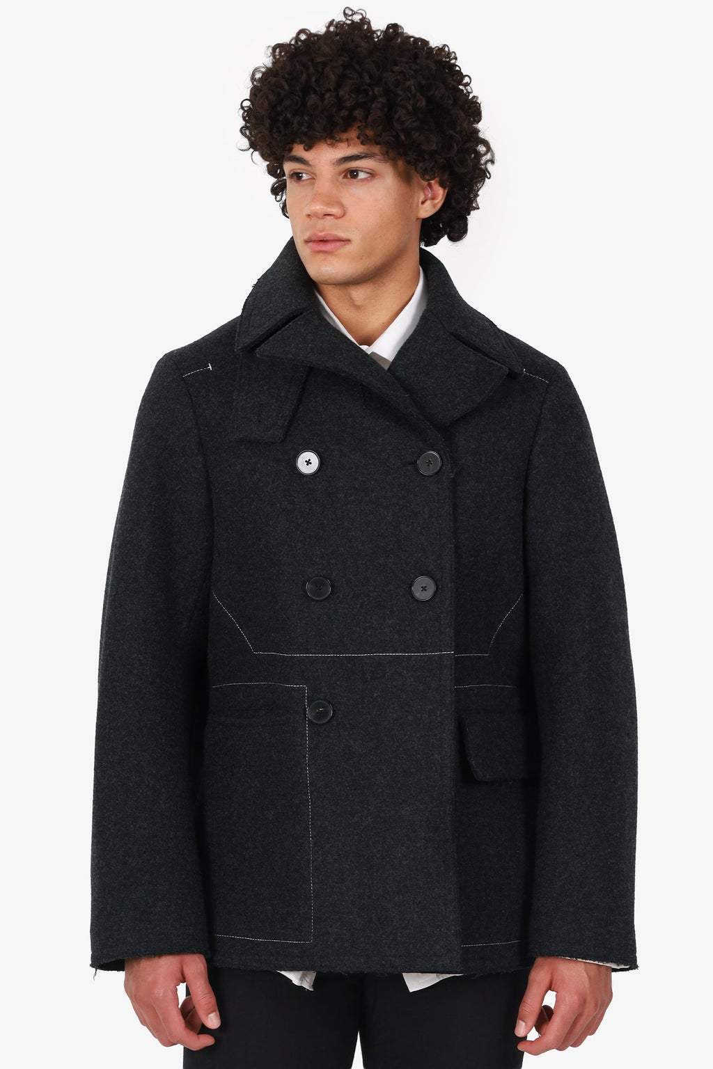 Jil Sander Grey Wool Top Stitch Coat Size 48 Mens
