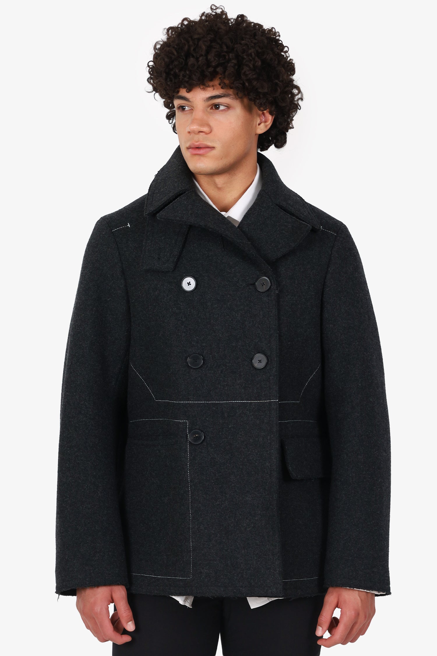 Jil Sander Grey Wool Top Stitch Coat Size 48 Mens
