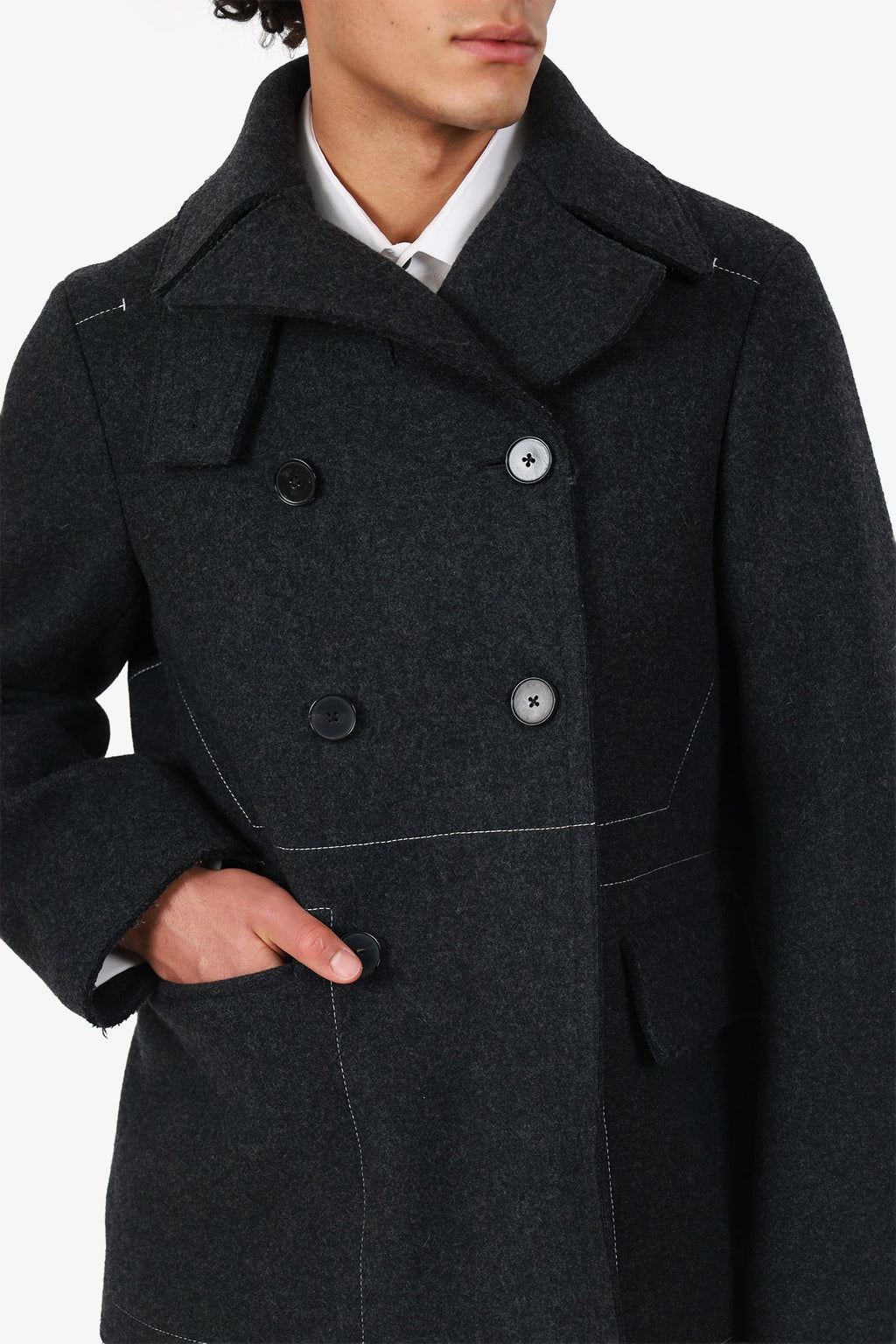 Jil Sander Grey Wool Top Stitch Coat Size 48 Mens