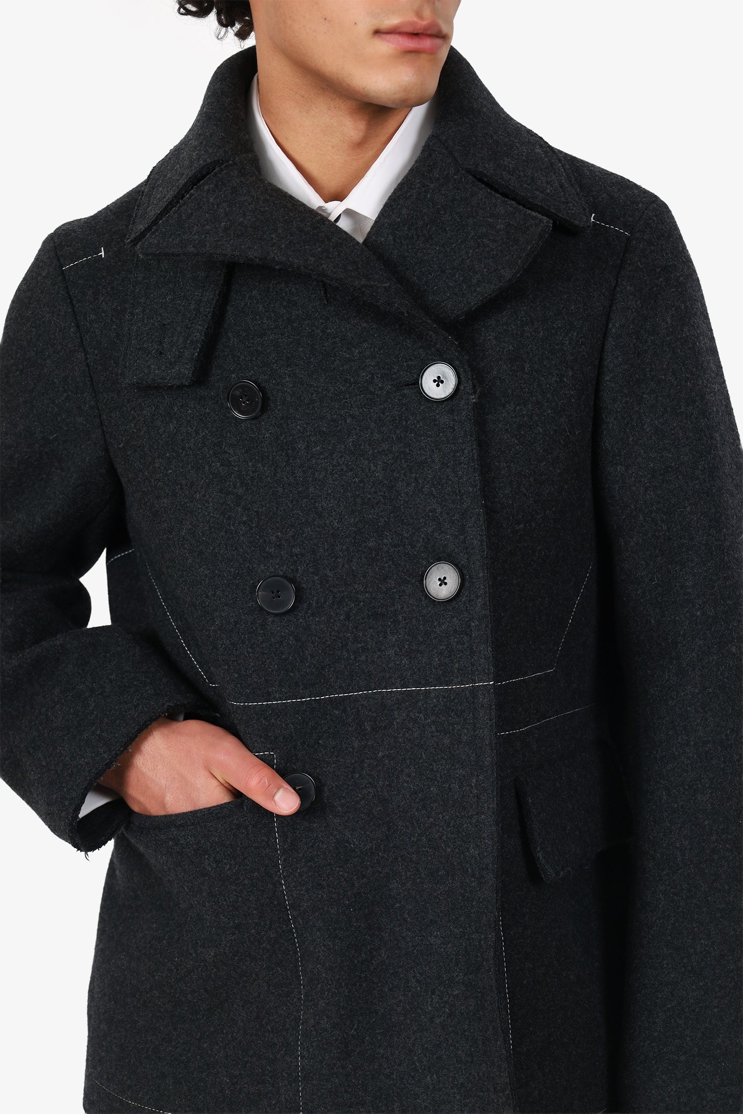 Jil Sander Grey Wool Top Stitch Coat Size 48 Mens