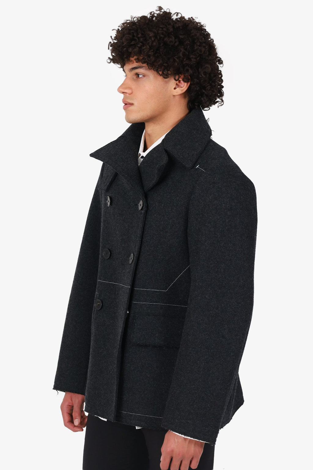 Jil Sander Grey Wool Top Stitch Coat Size 48 Mens