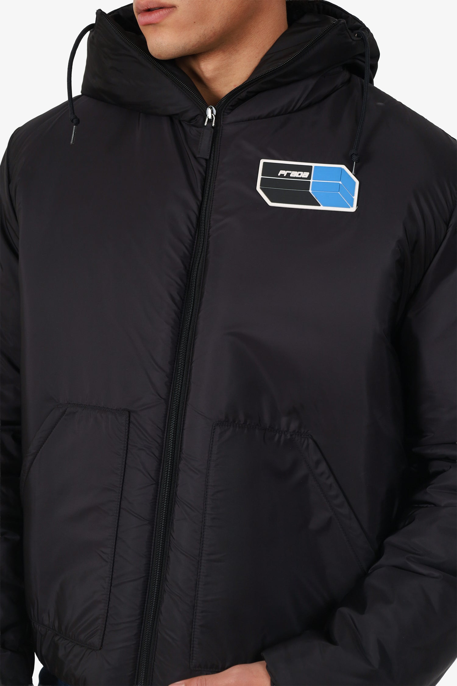 Prada Black Down Hooded Puffer Jacket Size 54 Mens