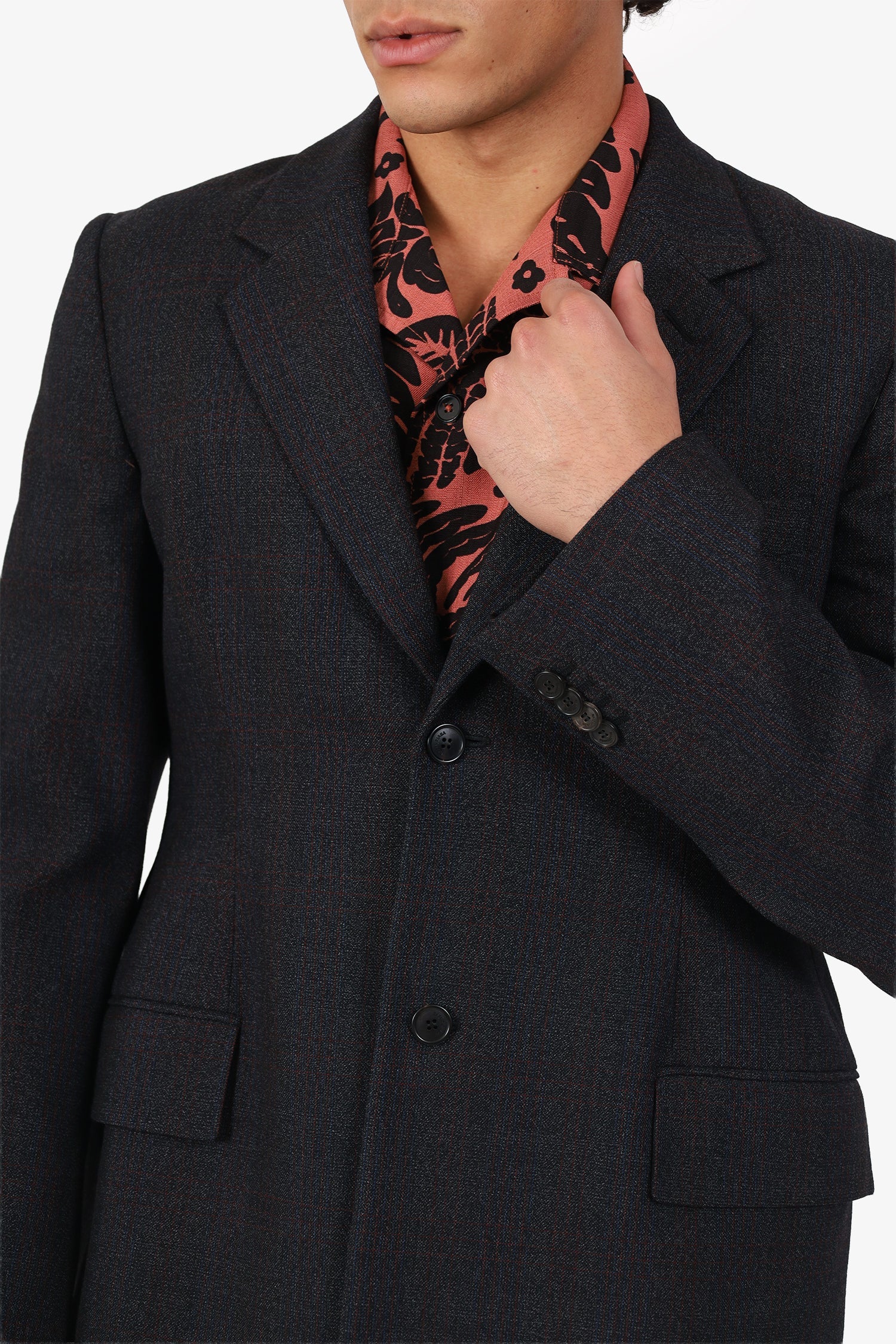 Balenciaga Grey/Red Wool Checked Single Breasted Blazer Size 50 Mens