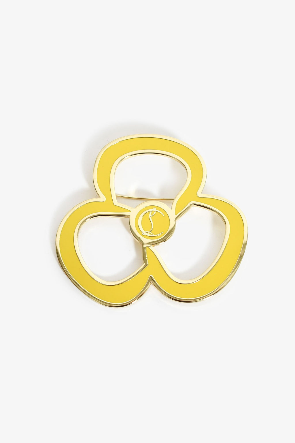 Christian Louboutin Yellow Enamel/Gold Tone Flower Brooch