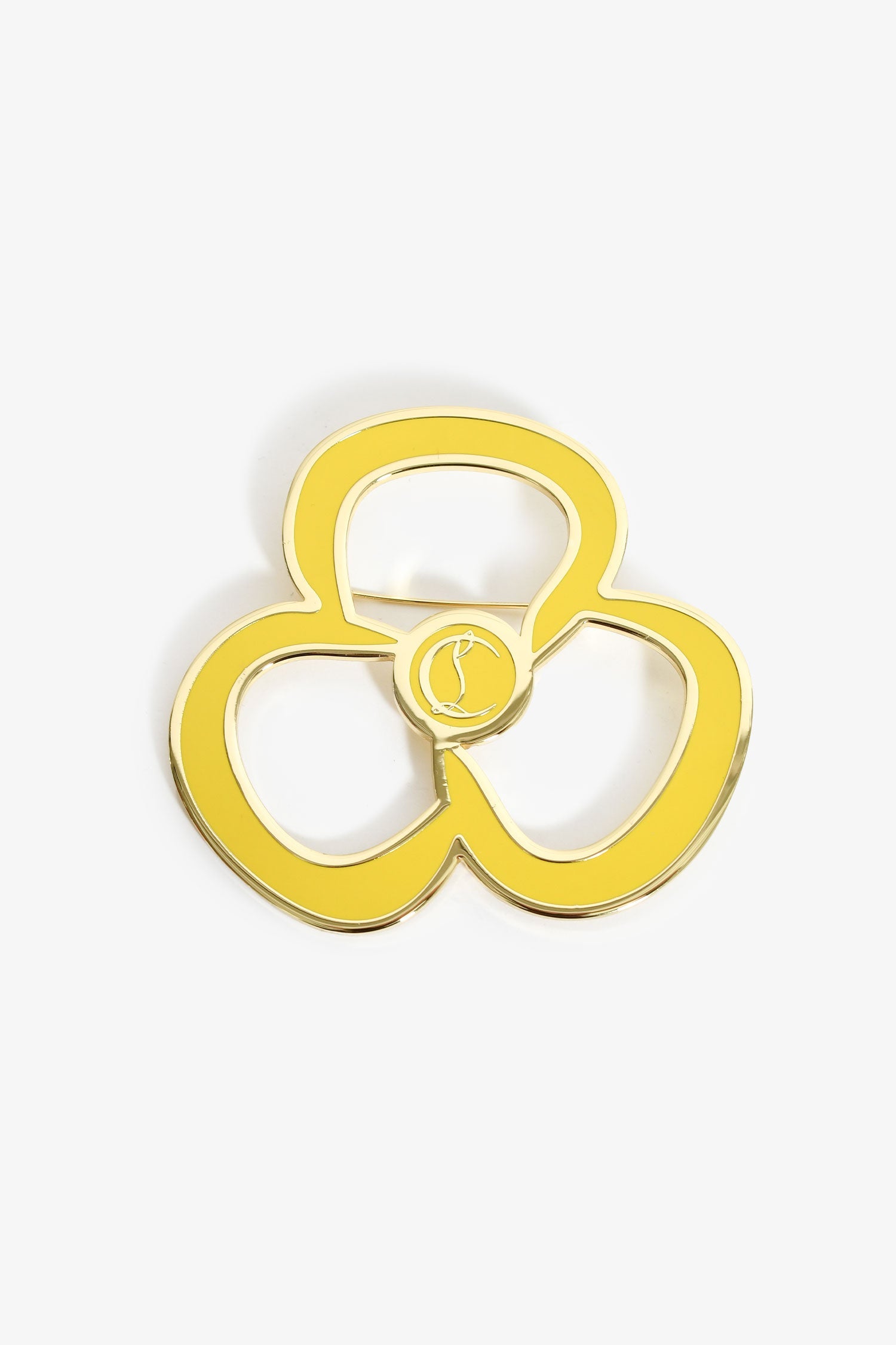 Christian Louboutin Yellow Enamel/Gold Tone Flower Brooch